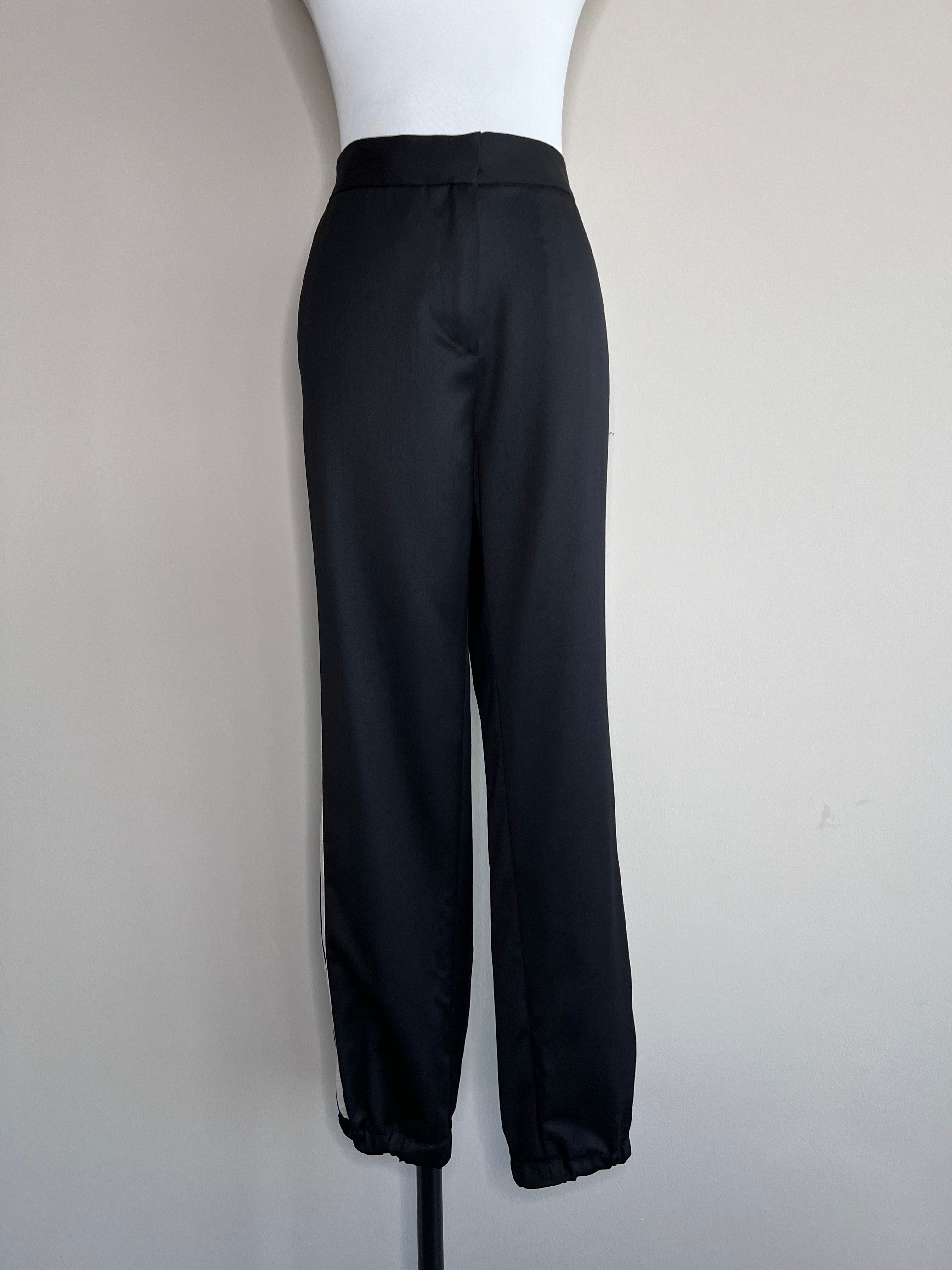 Black satin relaxed fit pants with whote linings on the side - ELIZABETH and JAMES