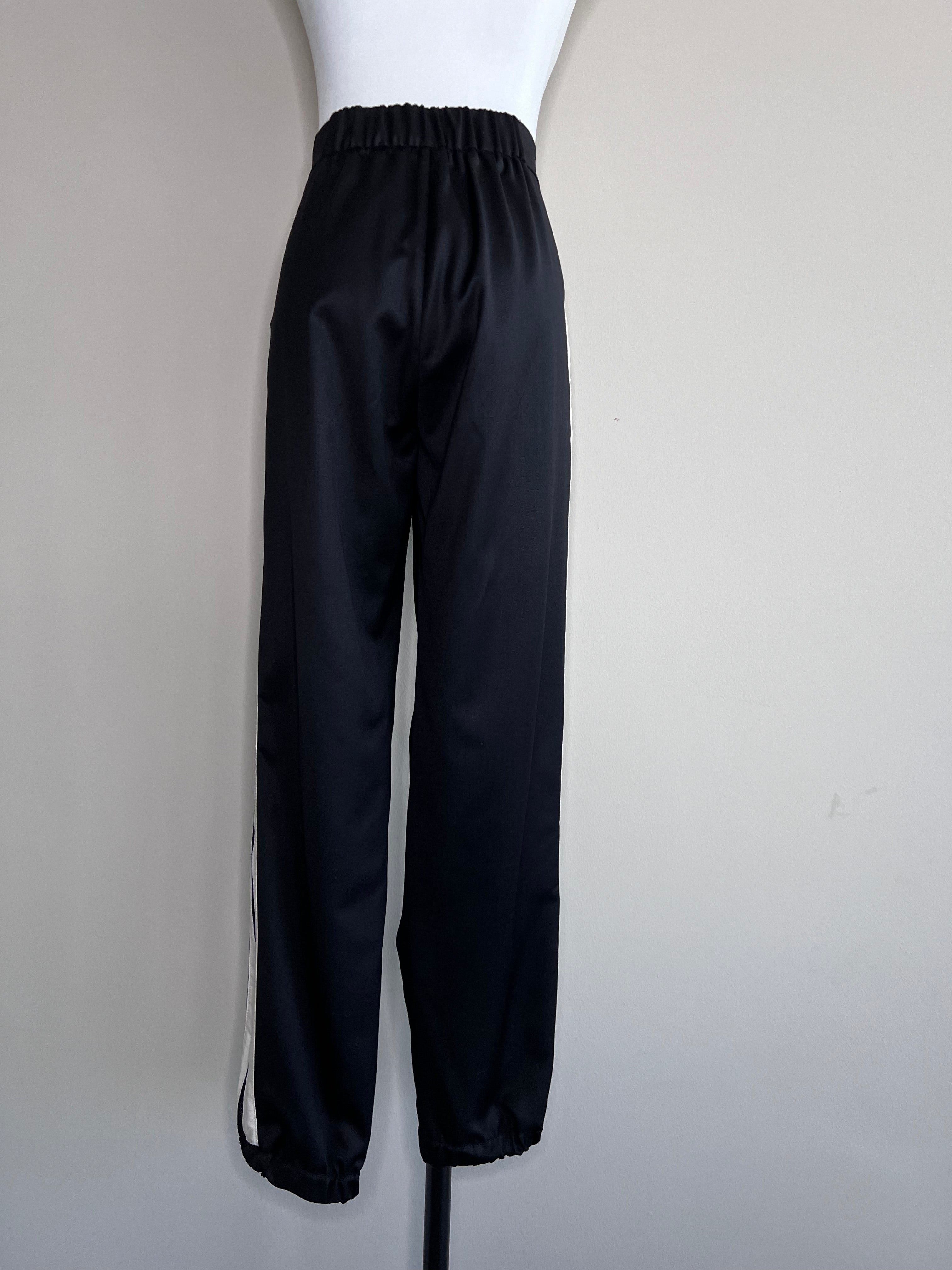 Black satin relaxed fit pants with whote linings on the side - ELIZABETH and JAMES