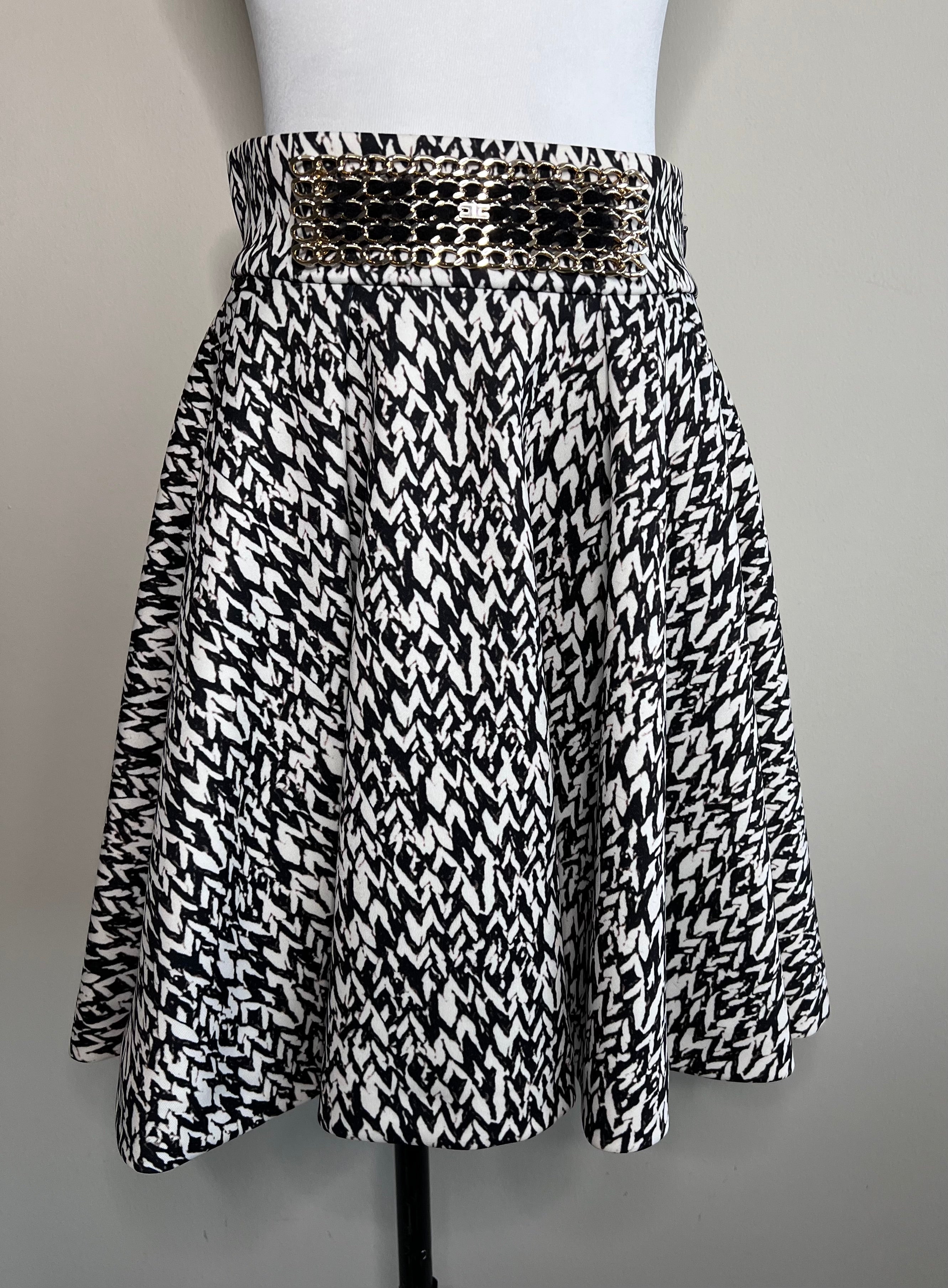 Black and white printed pleated skirt with metal waist design - ELISABETTA FRANCHI
