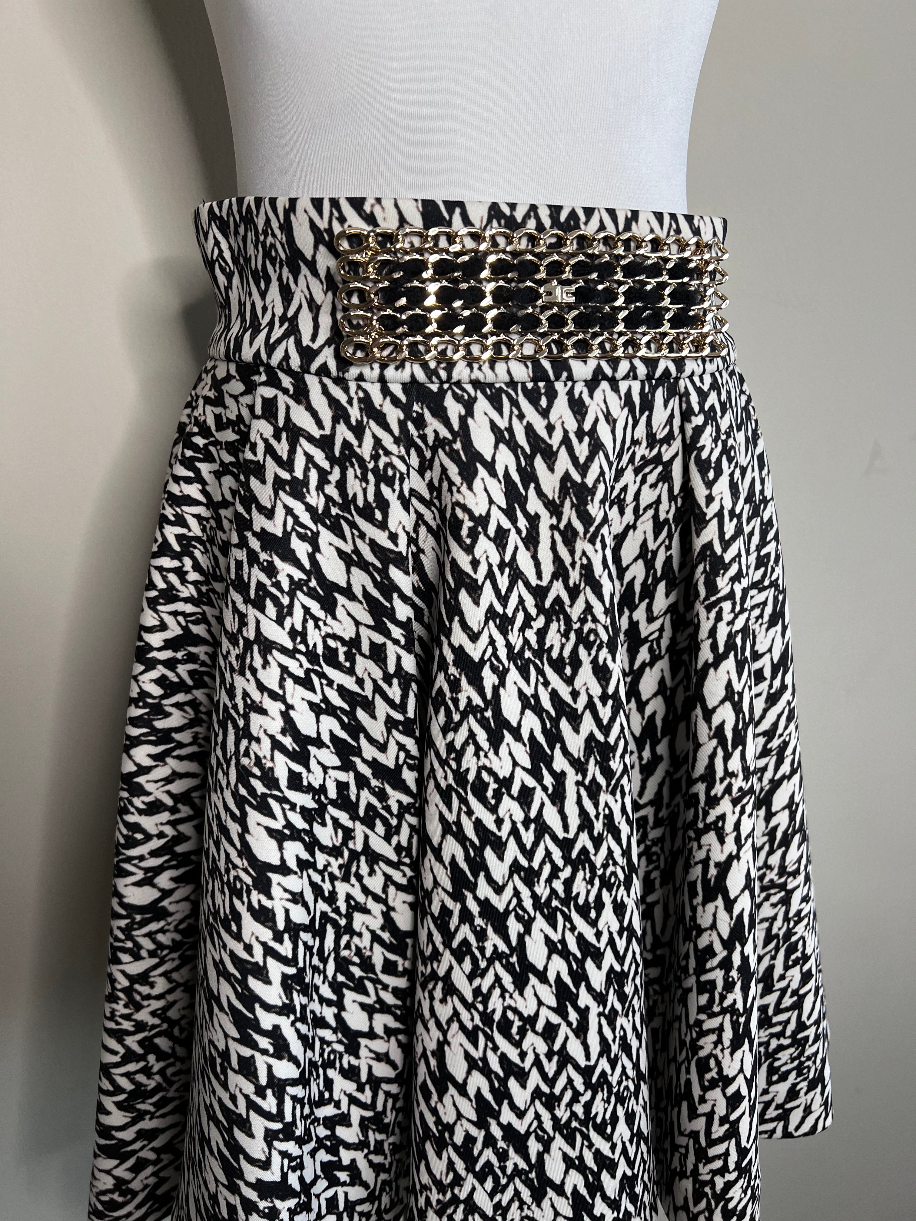 Black and white printed pleated skirt with metal waist design - ELISABETTA FRANCHI
