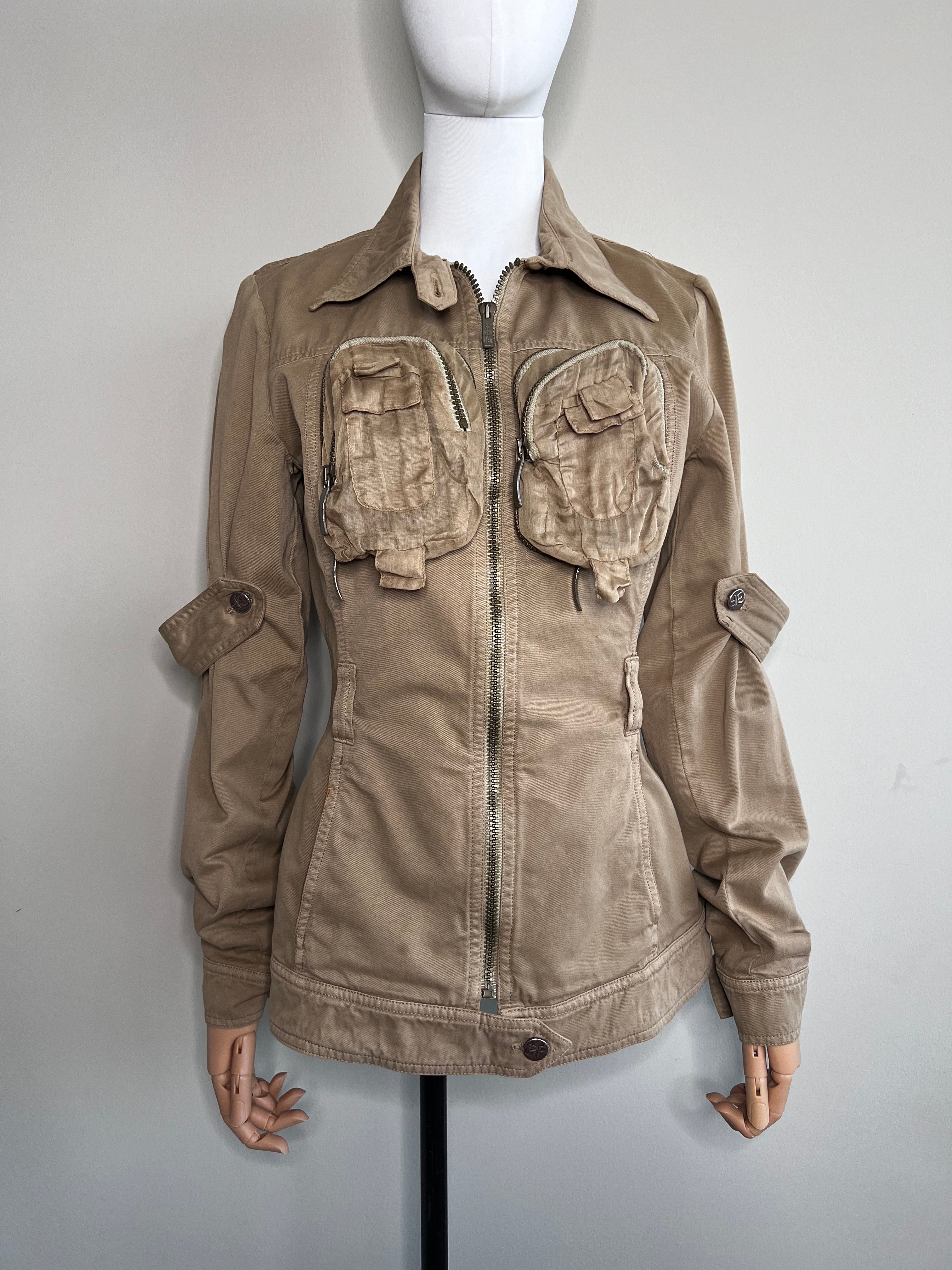 Brown pocket army style denim jacket - GF FERRE