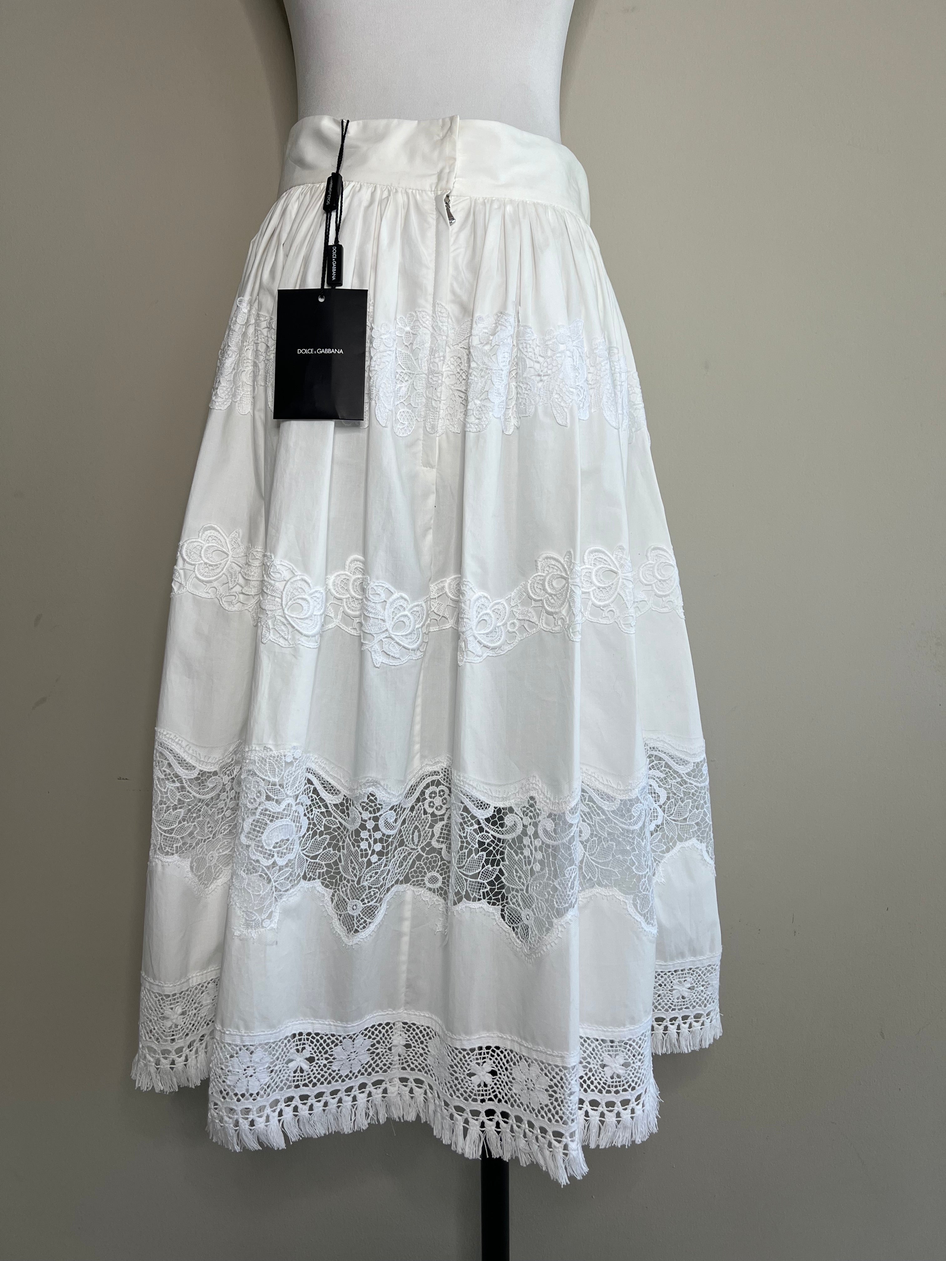 BRAND NEW!! White Embroidered Midi Skirt - DOLCE & GABBANA