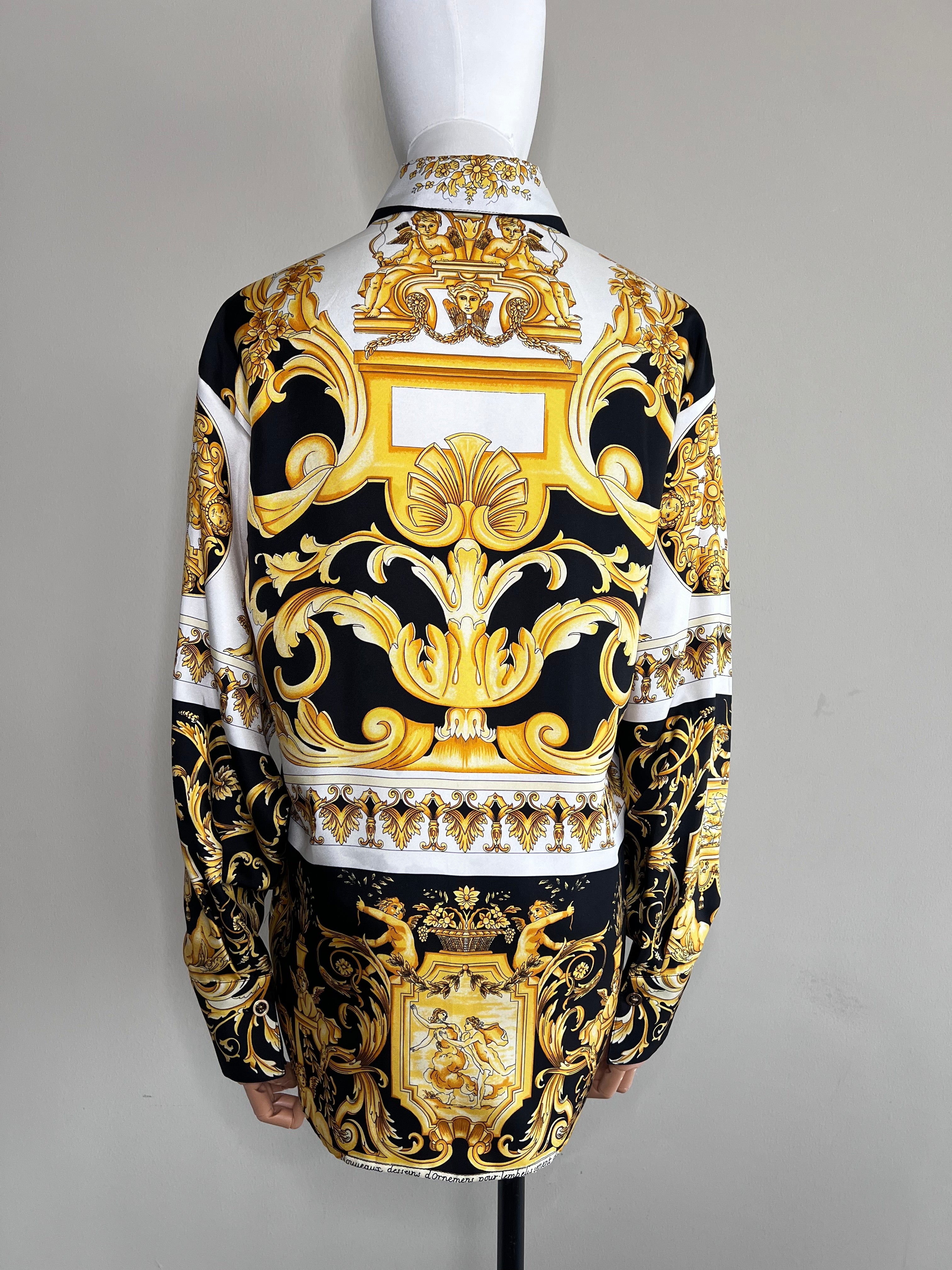 Black Gold Printed Barocco silk longsleeves Top - VERSACE
