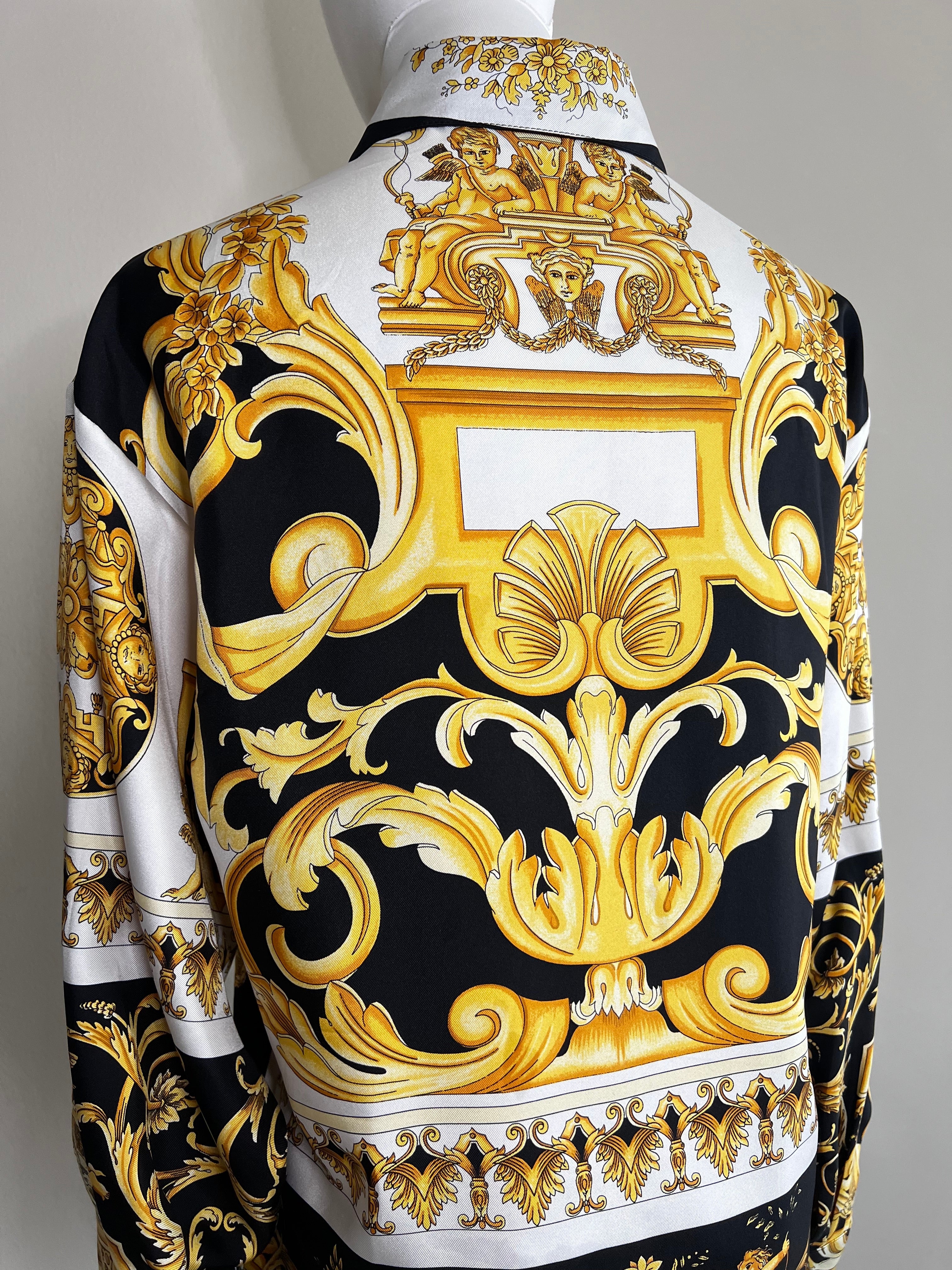 Black Gold Printed Barocco silk longsleeves Top - VERSACE