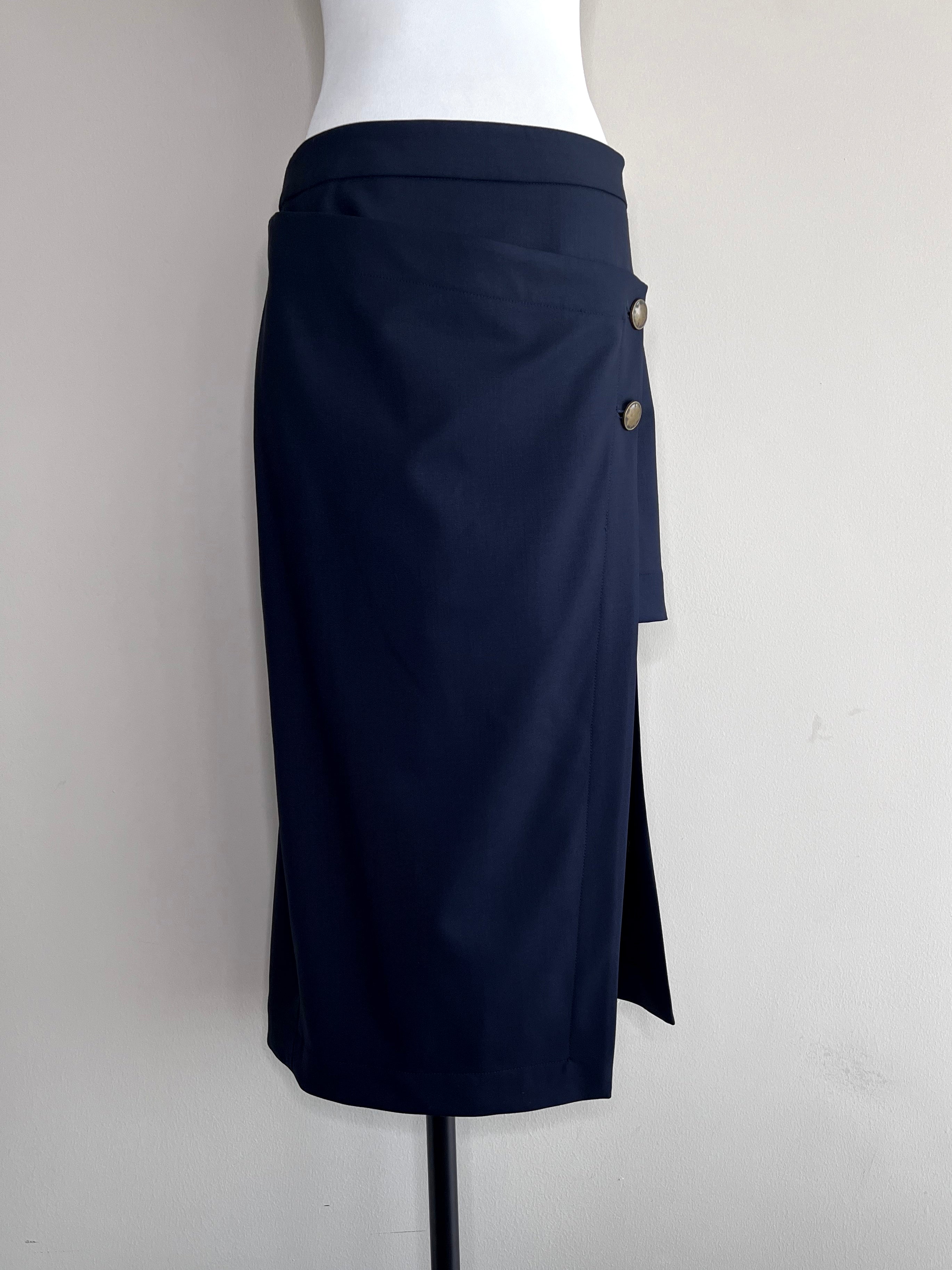 Navy Blue folded skirt with gold antique side buttons - MONSE
