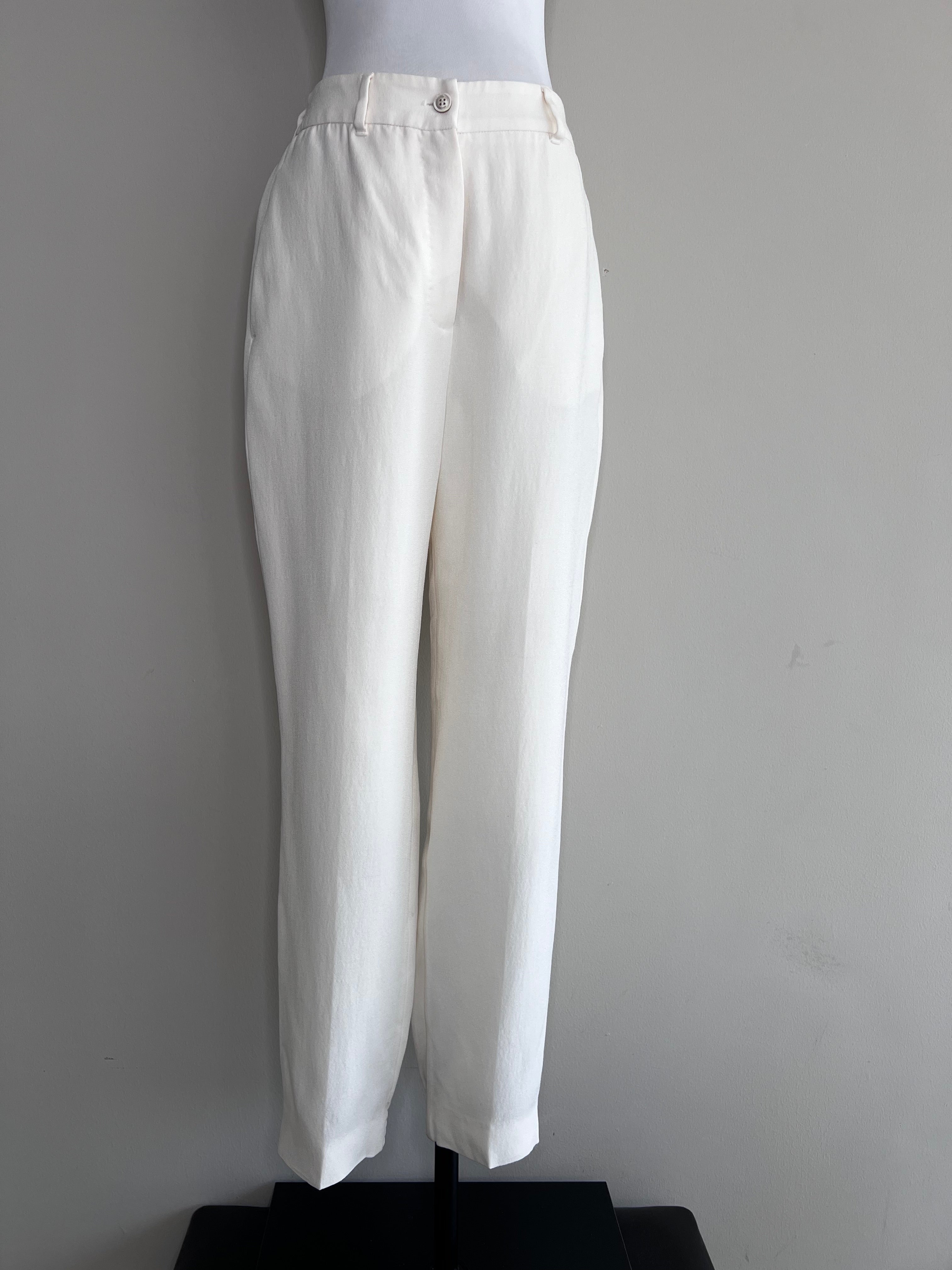 White Linen gartered waist straight pants - AGONA