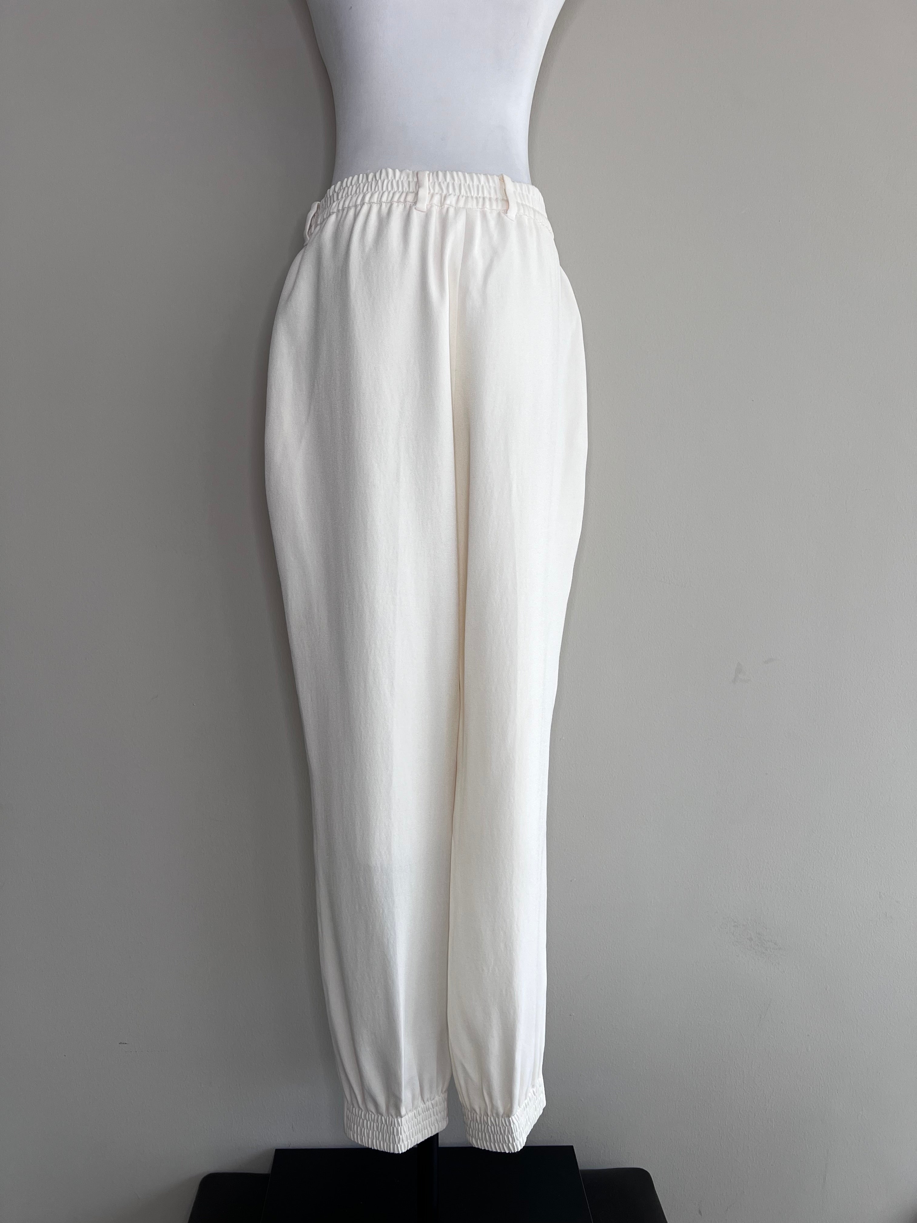White Linen gartered waist straight pants - AGONA