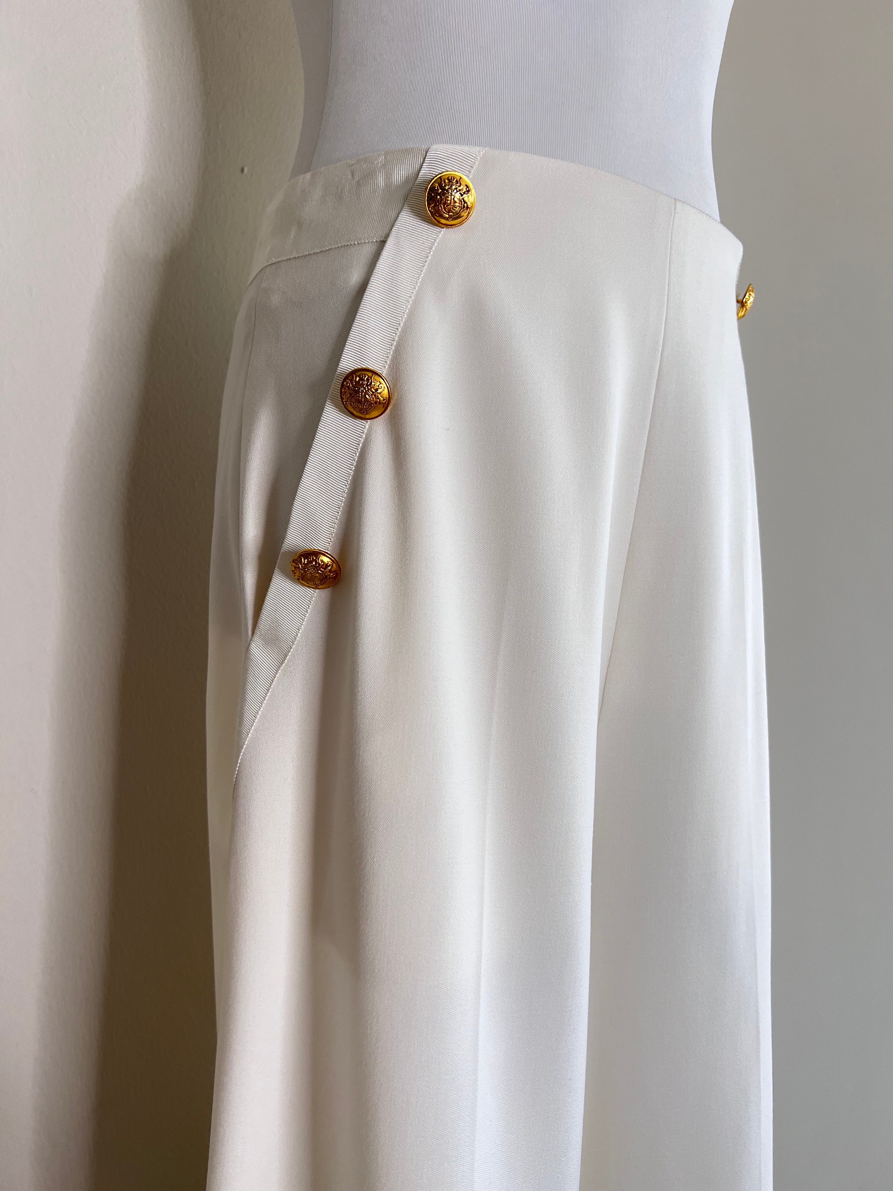 White with Gold button detail wide leg pants - LANVIN