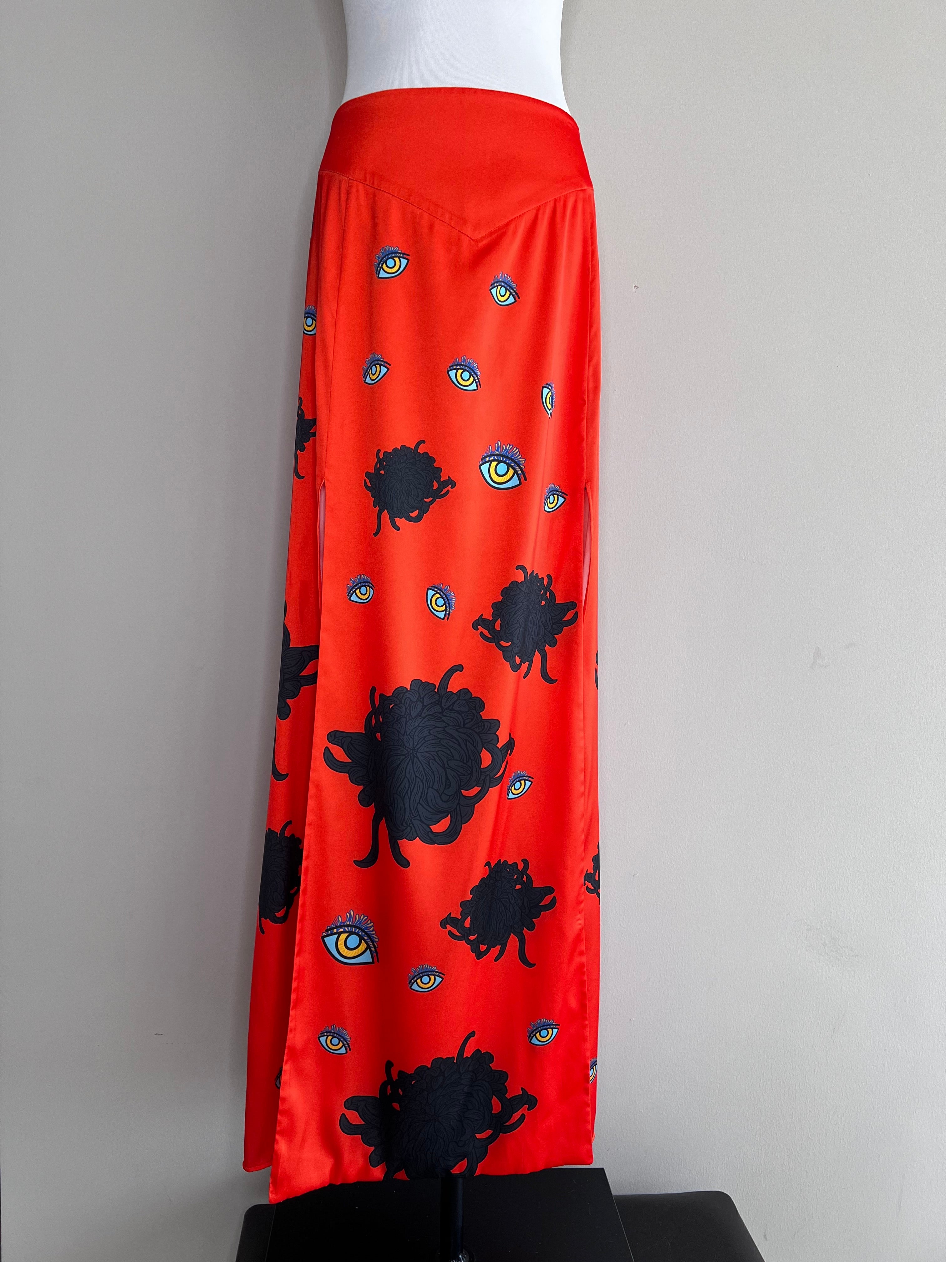 Orange printed Front side slit maxi long skirt - JAQUETTE