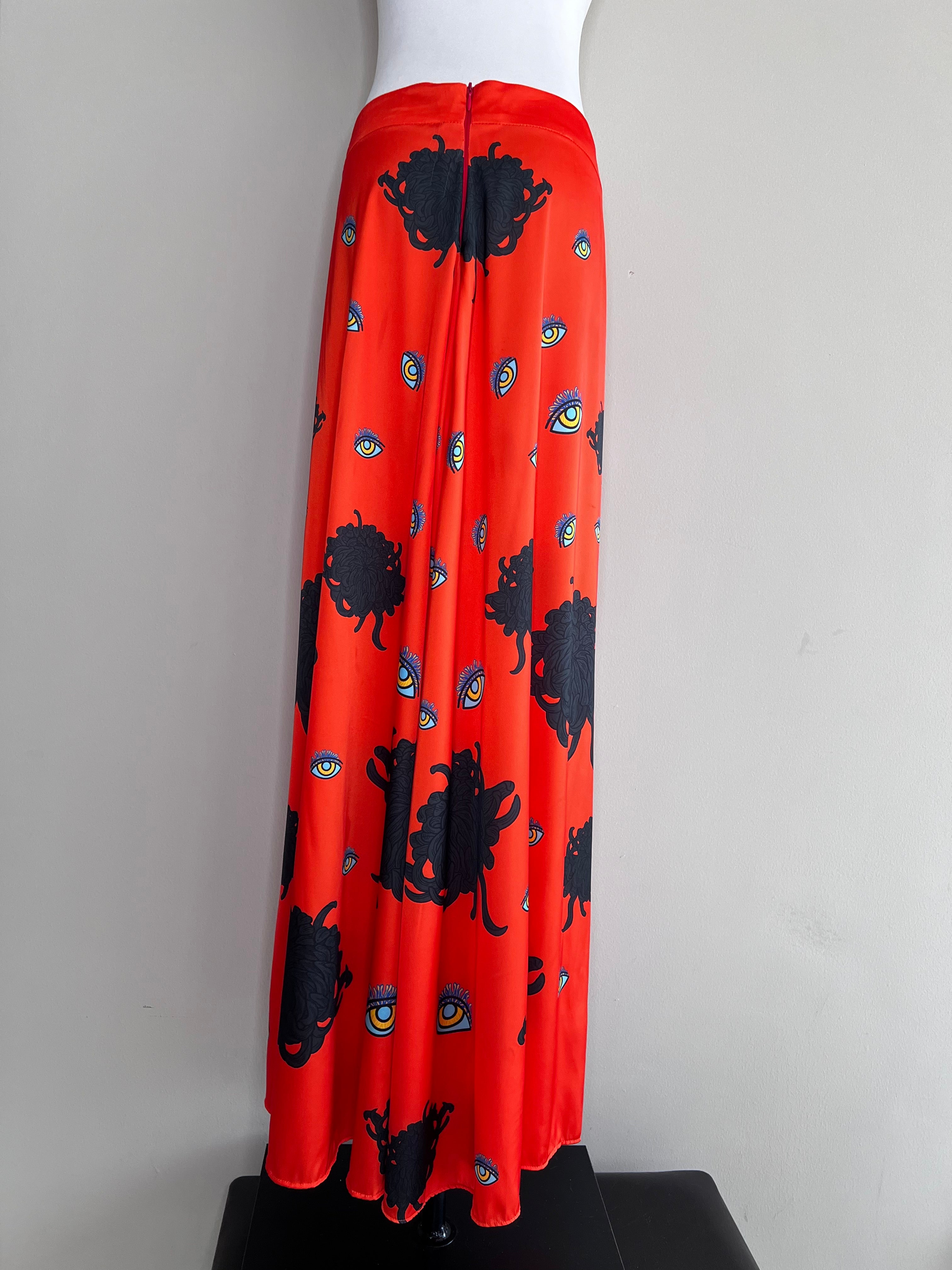 Orange printed Front side slit maxi long skirt - JAQUETTE