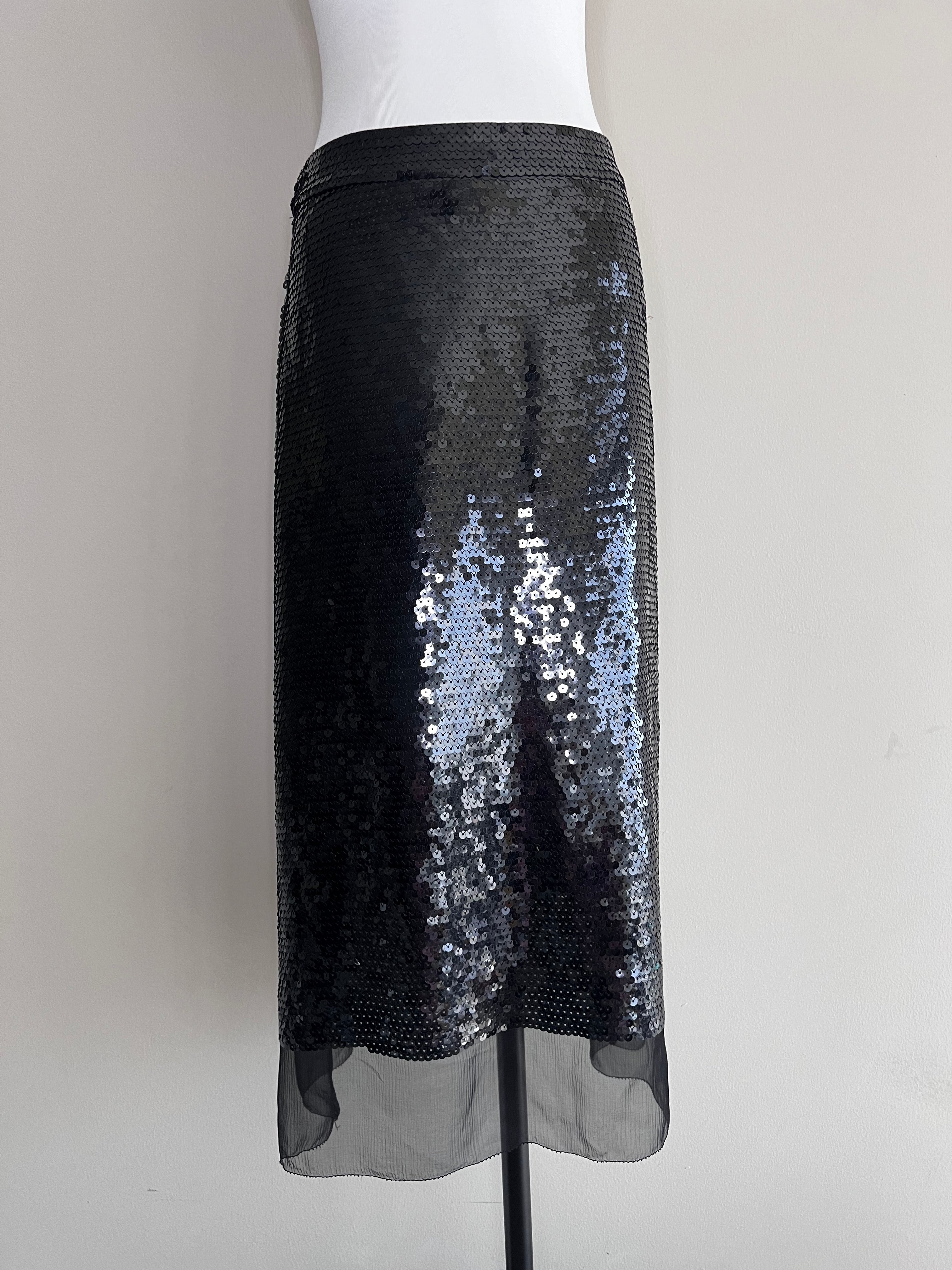 Black sequin embelished midi skirt with mesh - STELLA MCCARTNEY