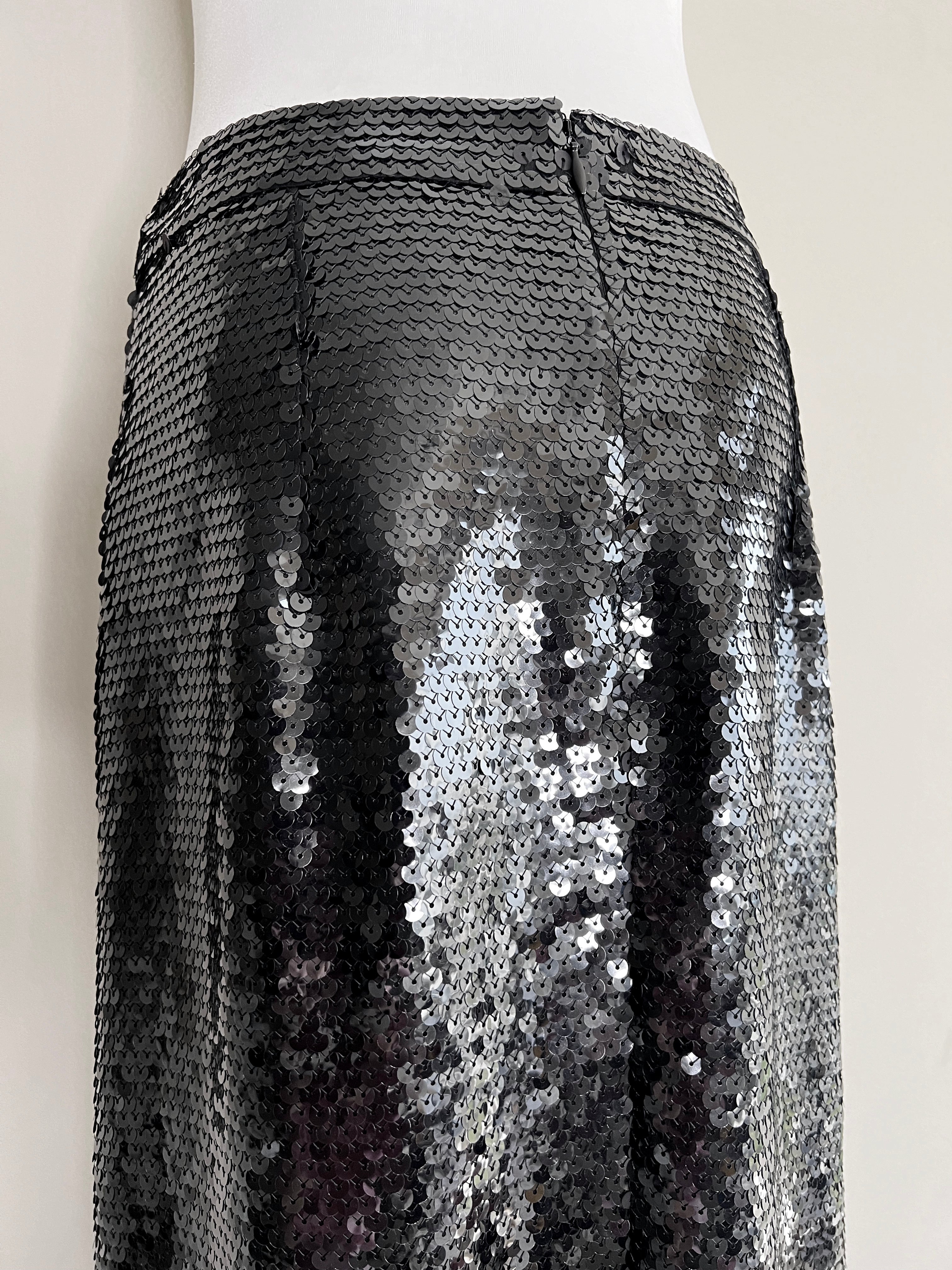 Black sequin embelished midi skirt with mesh - STELLA MCCARTNEY