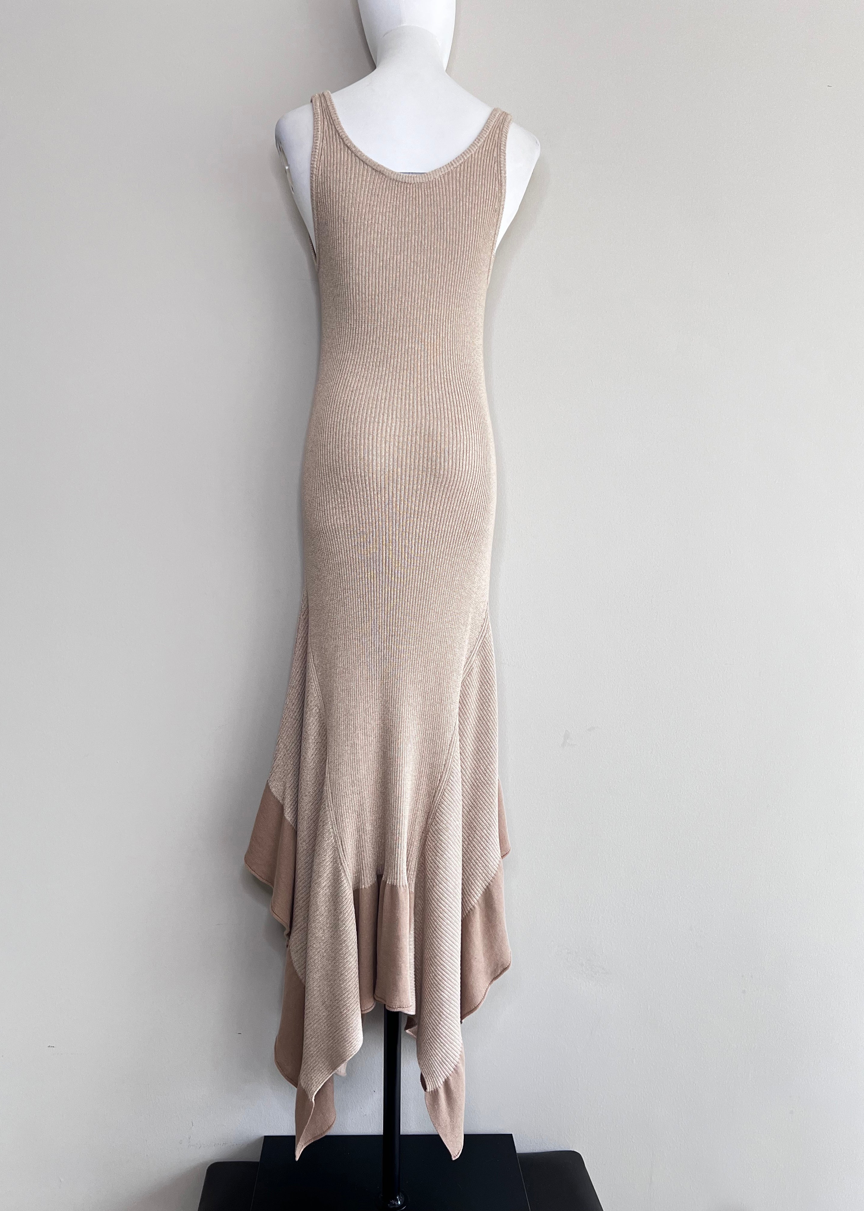 Brown Rib Knit Handkerchief Asymmetric dress - STELLA MCCARTNEY