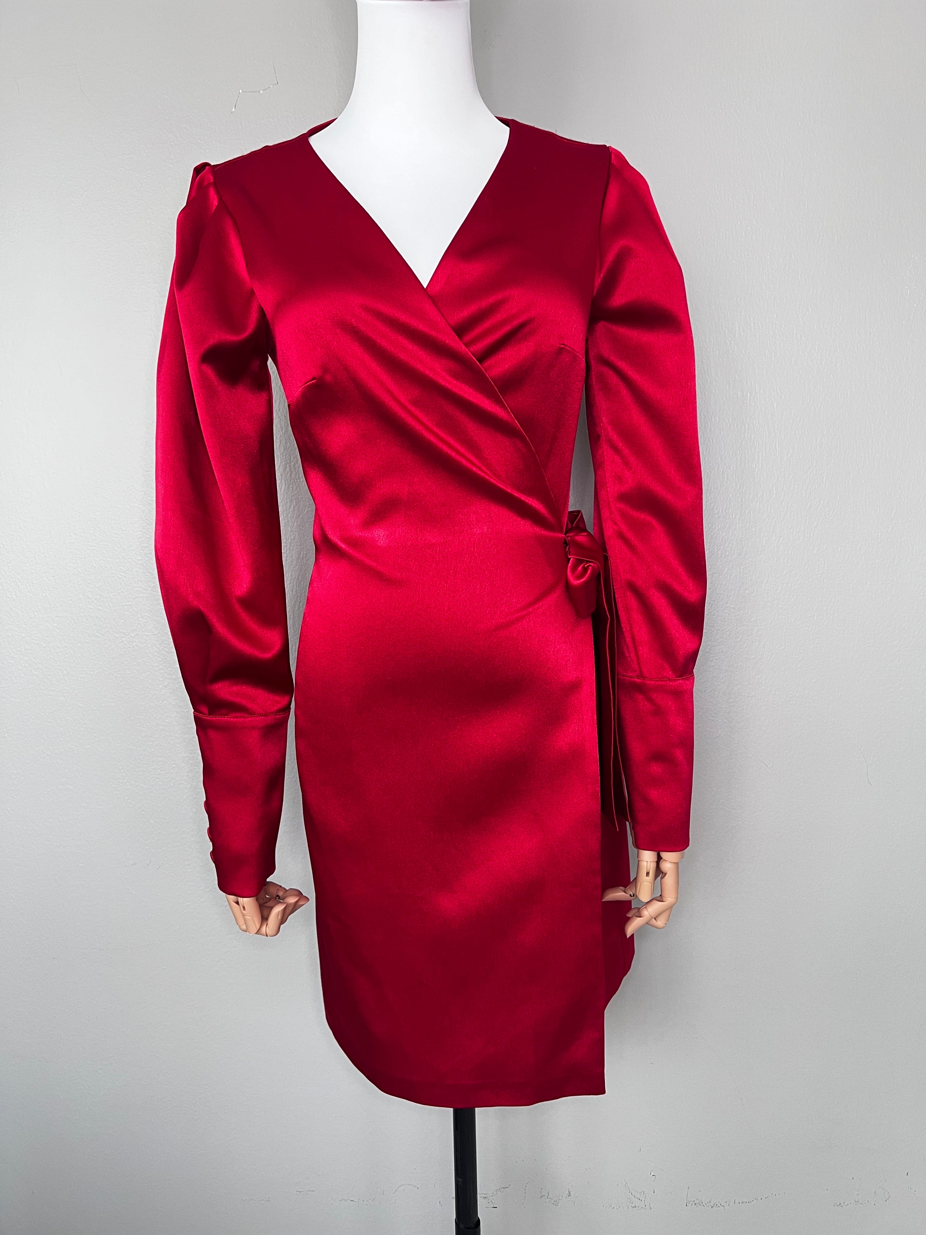 Red wrap-around long-sleeve chic dress - SELMA CILEK