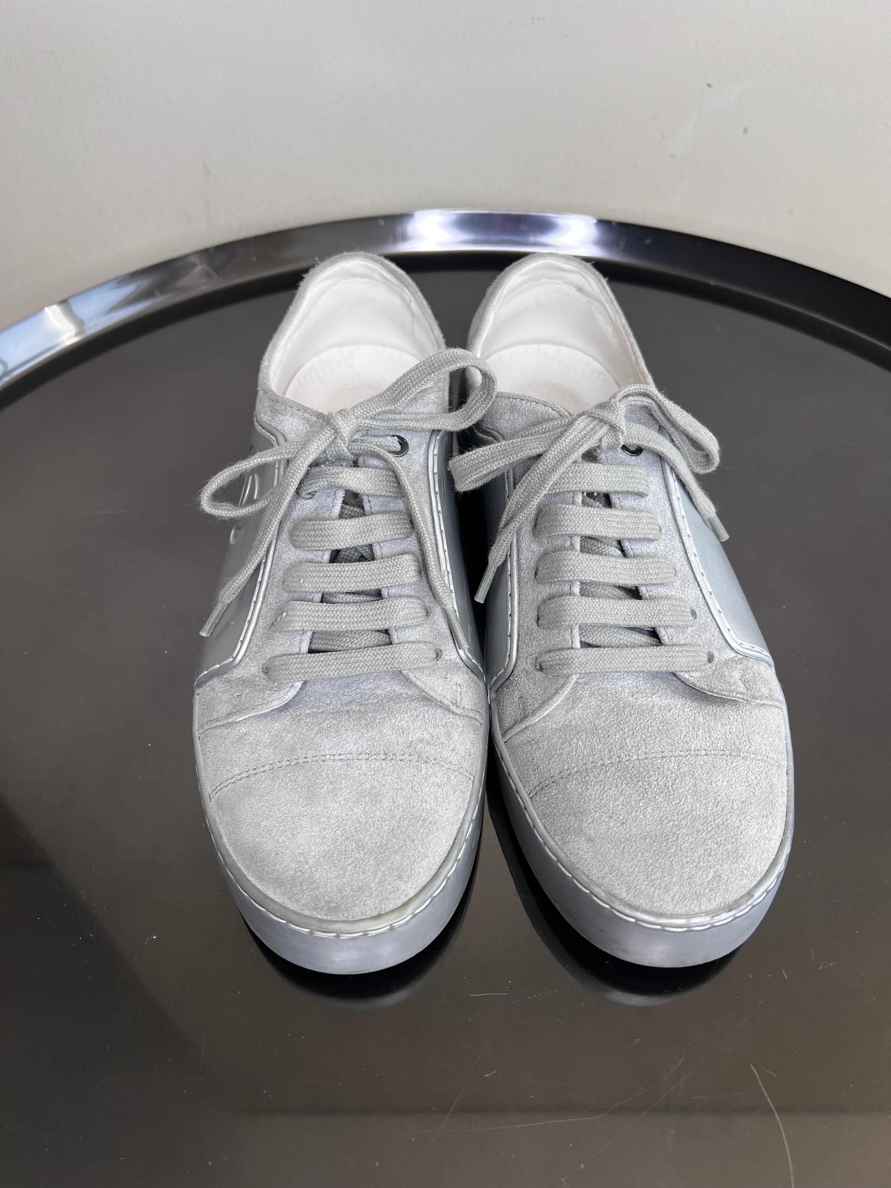 Grey Silver Suede Rubber CC Cap toe Sneakers - CHANEL