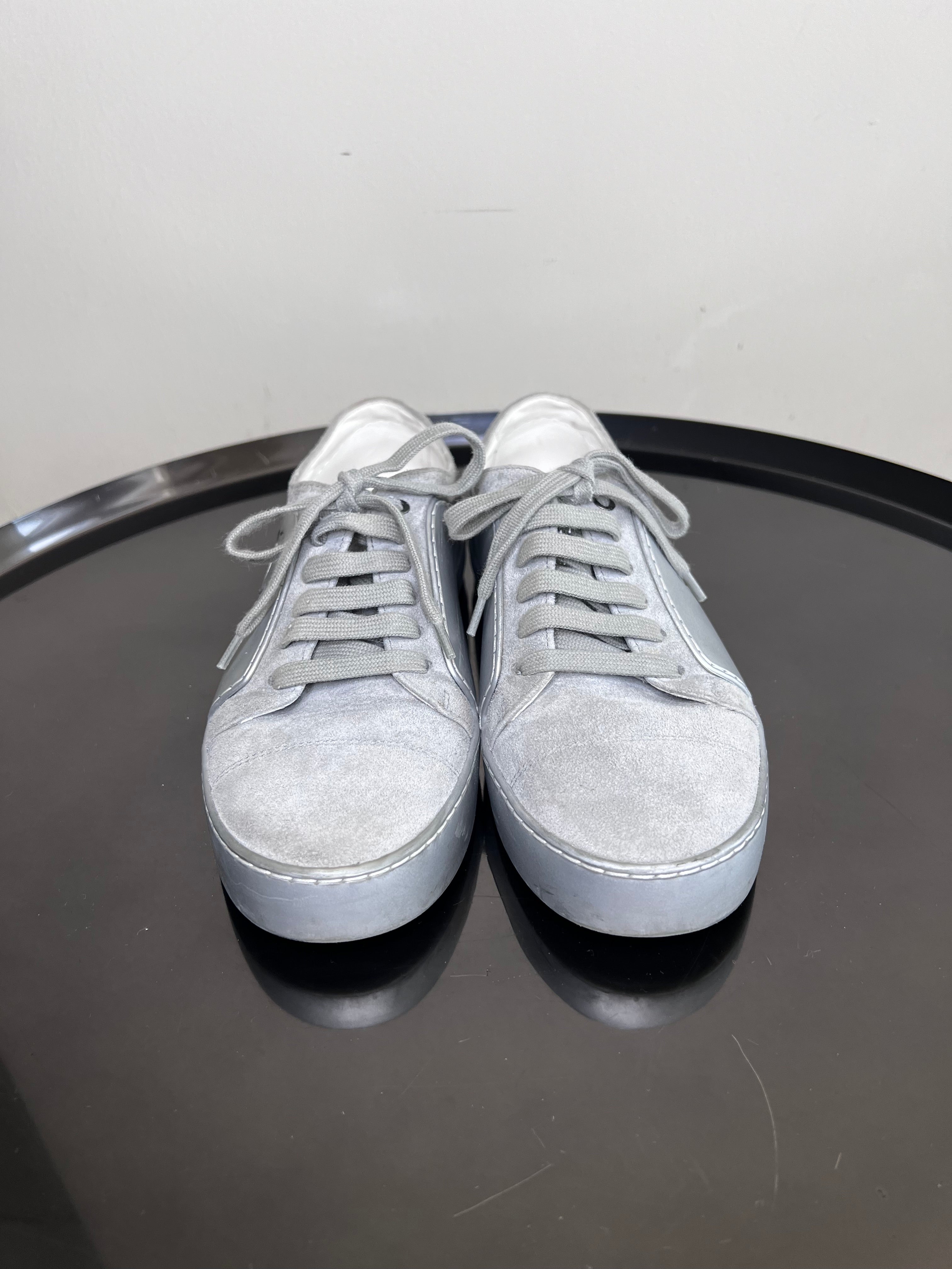 Grey Silver Suede Rubber CC Cap toe Sneakers - CHANEL