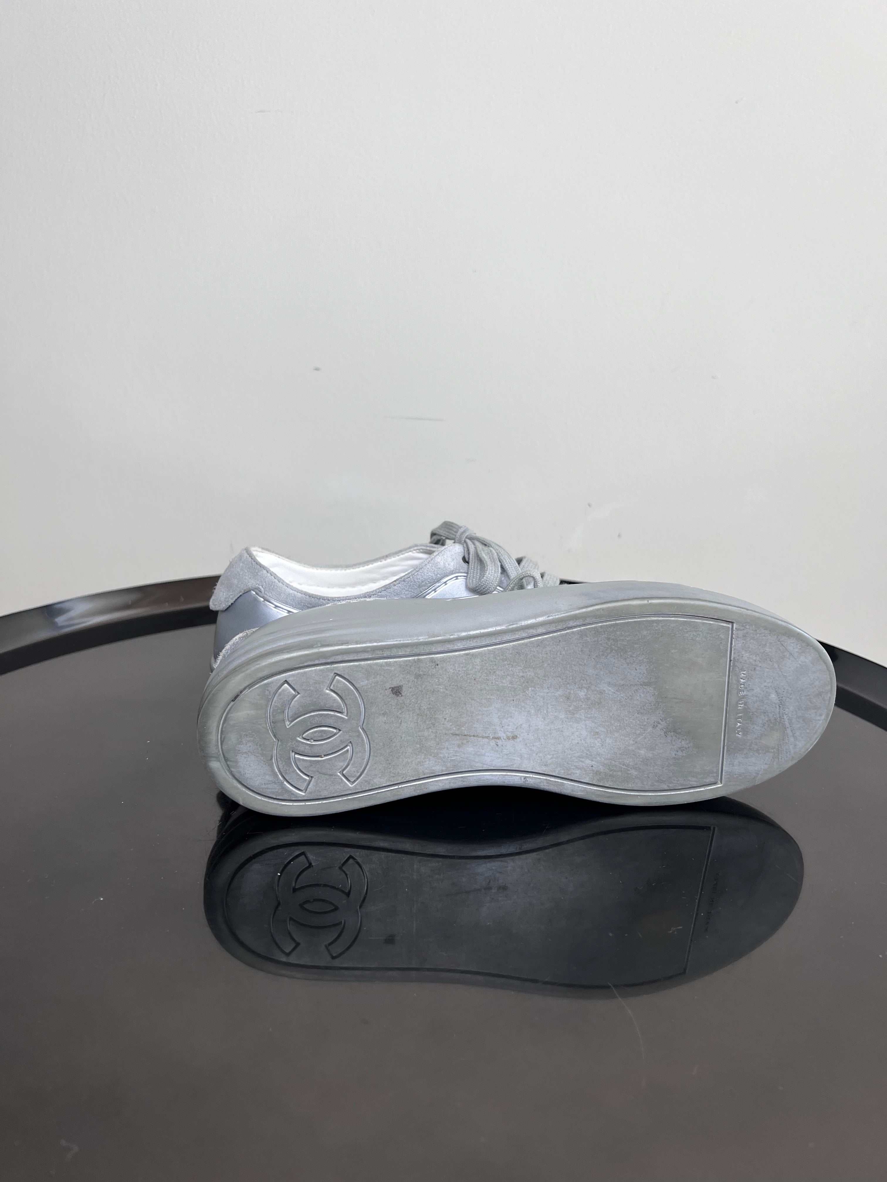 Grey Silver Suede Rubber CC Cap toe Sneakers - CHANEL