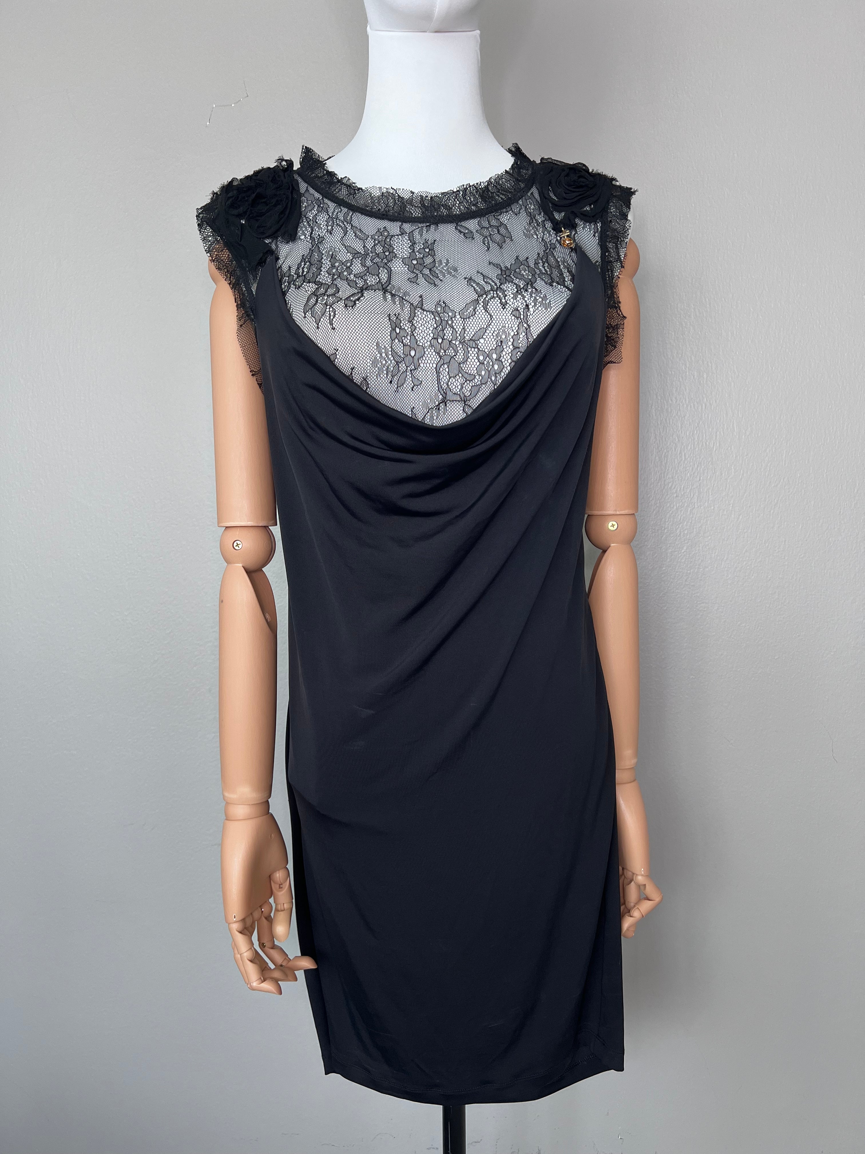 Black sleeveless full back laced mini dress - ELISABETTA FRANCHI GOLD
