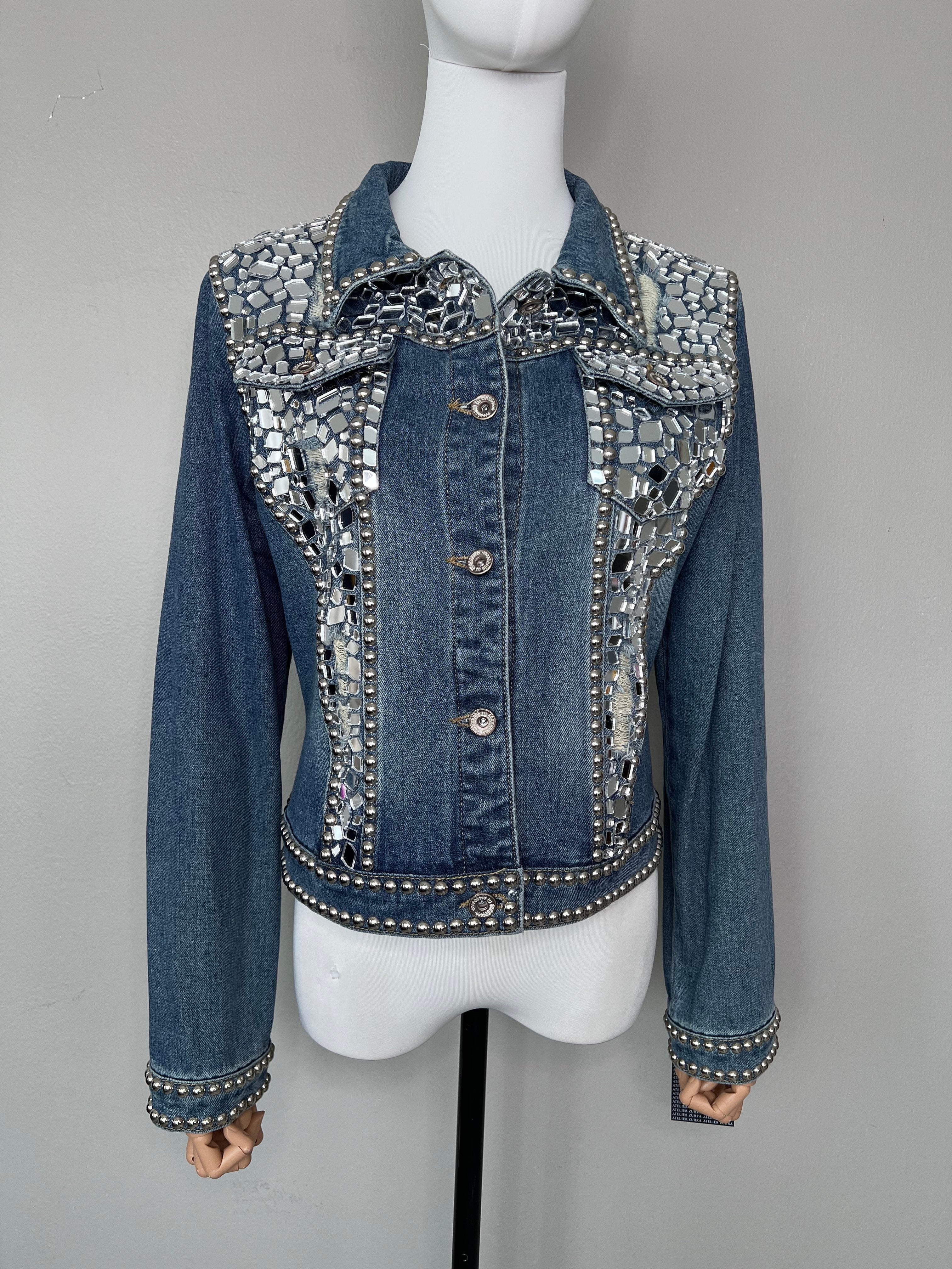 BRAND NEW!Blue jean jacket embellished with gemstones - ATELIER ZUHRA