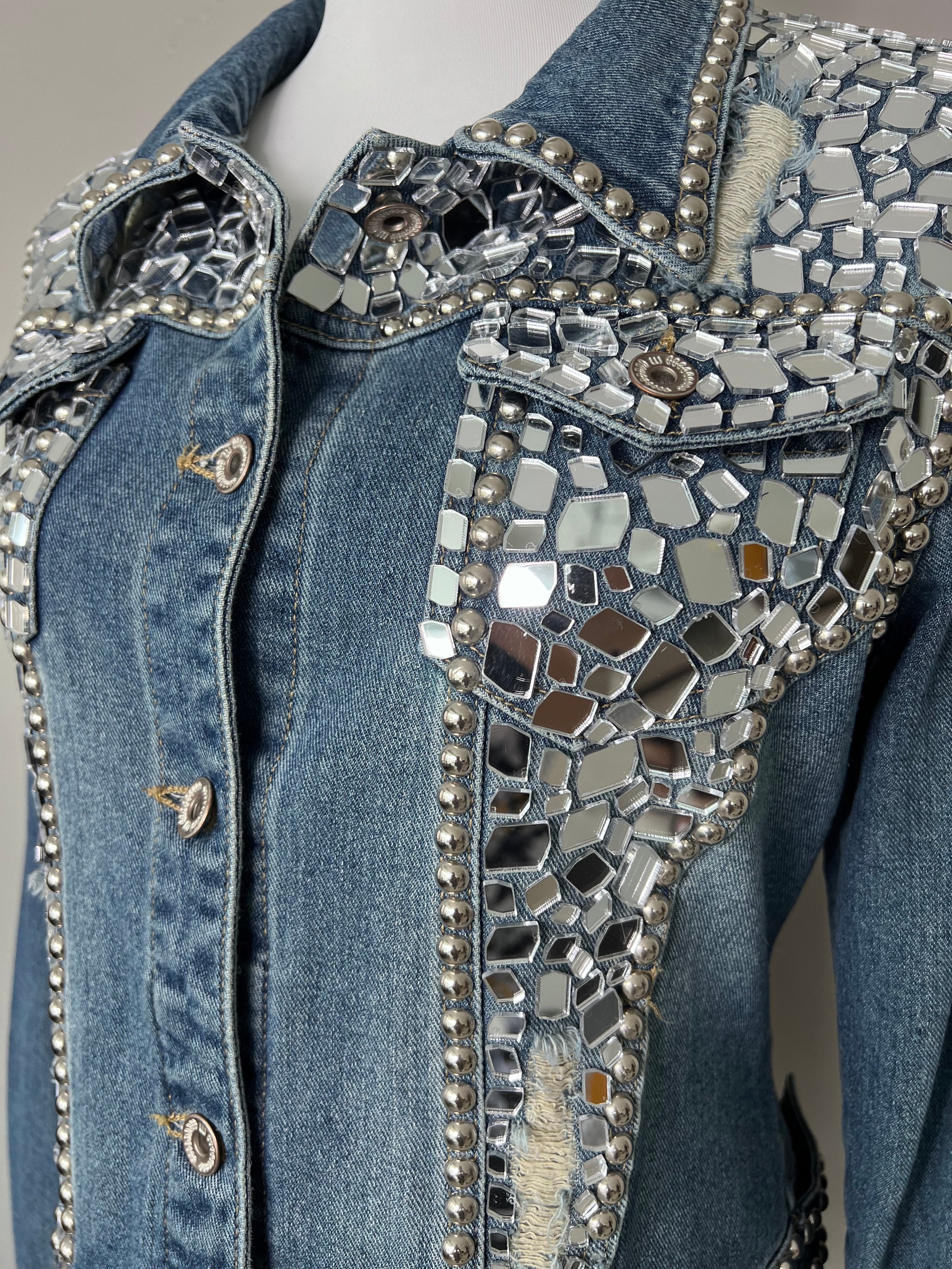 BRAND NEW!Blue jean jacket embellished with gemstones - ATELIER ZUHRA