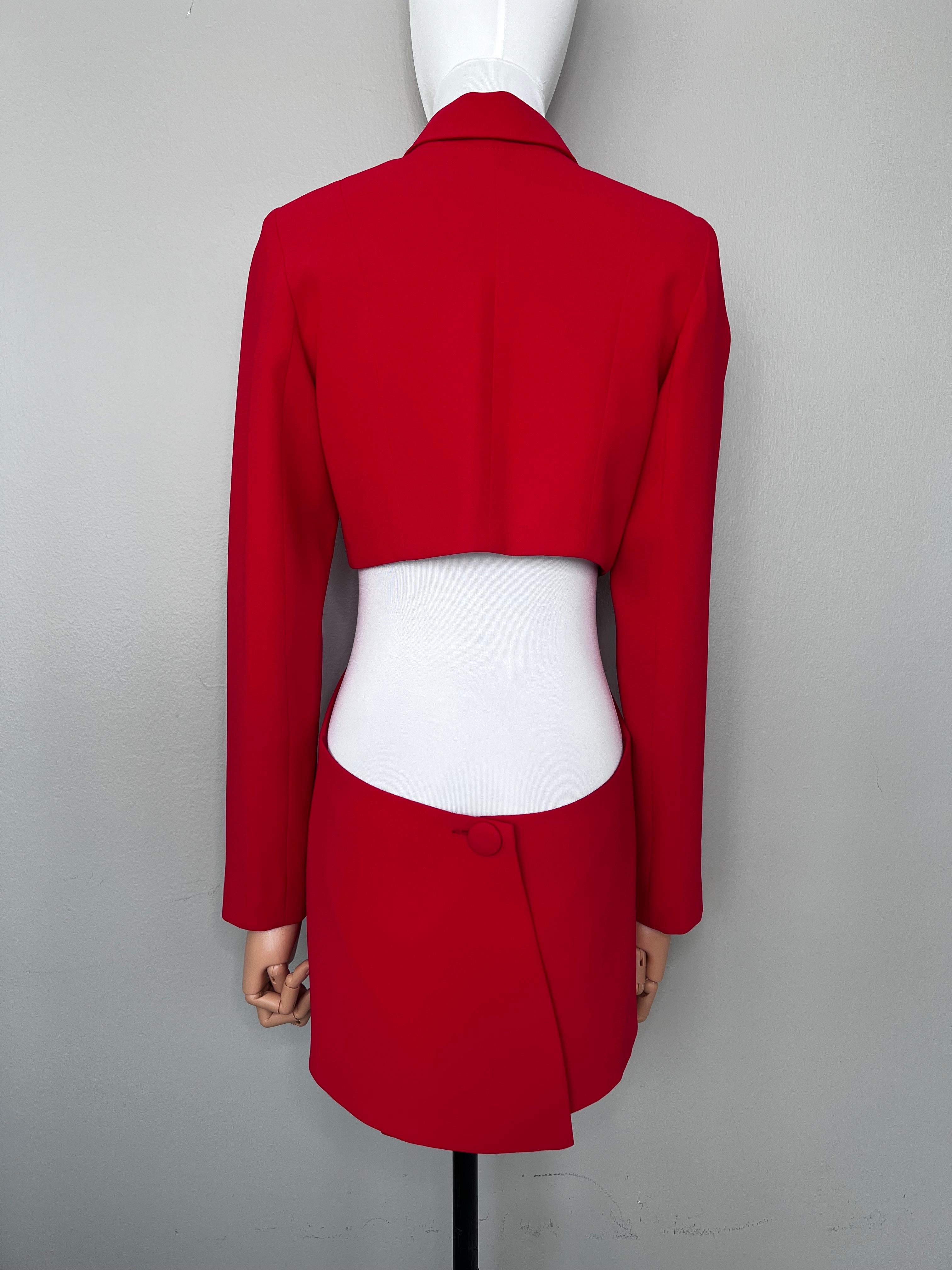 BLOODY RED UNIQUE CROPPED BLAZER WITH CUT-OUT ENDS - LES FOLIES DE SOPHIE