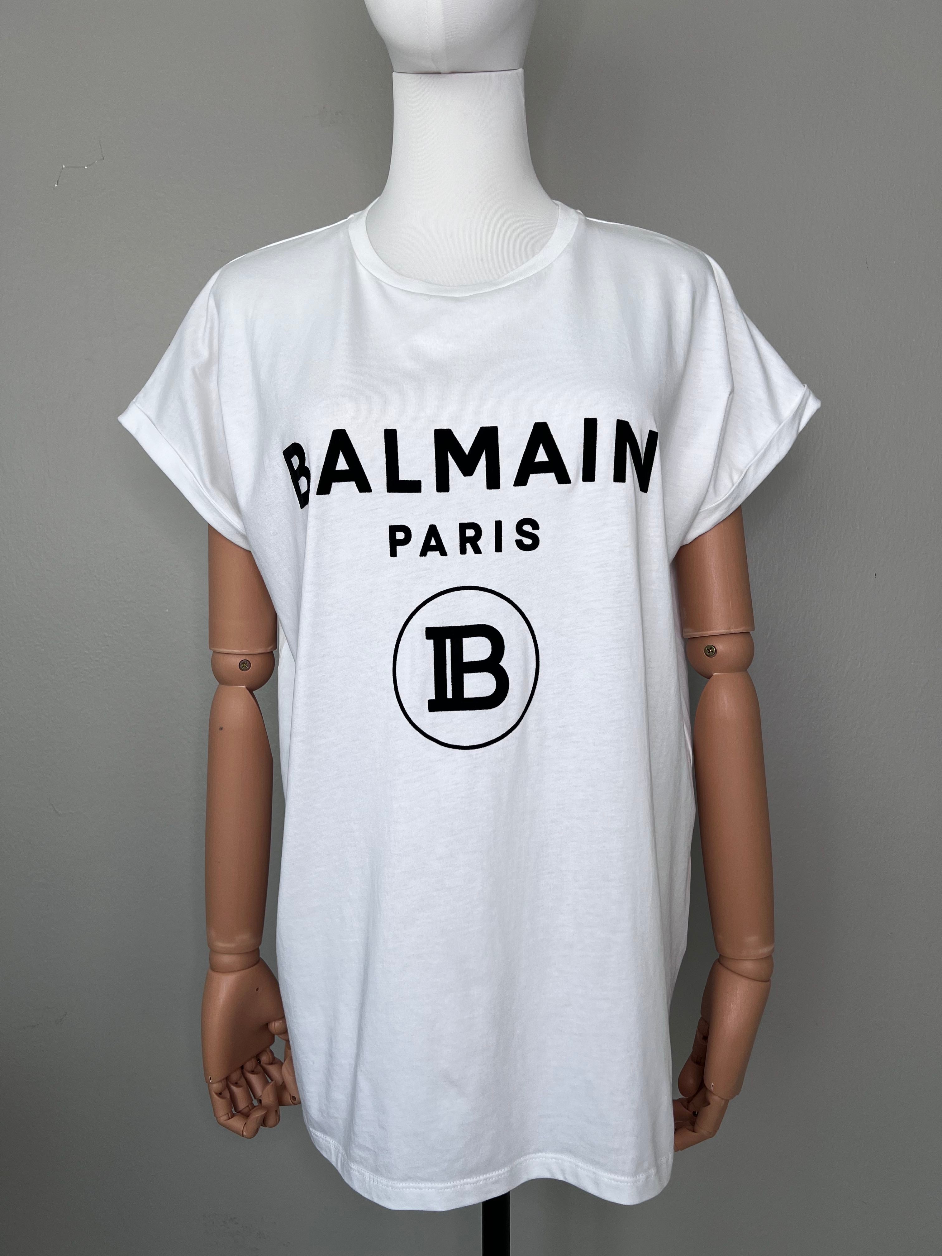 White & black t-shirt with logo - BALMAIN