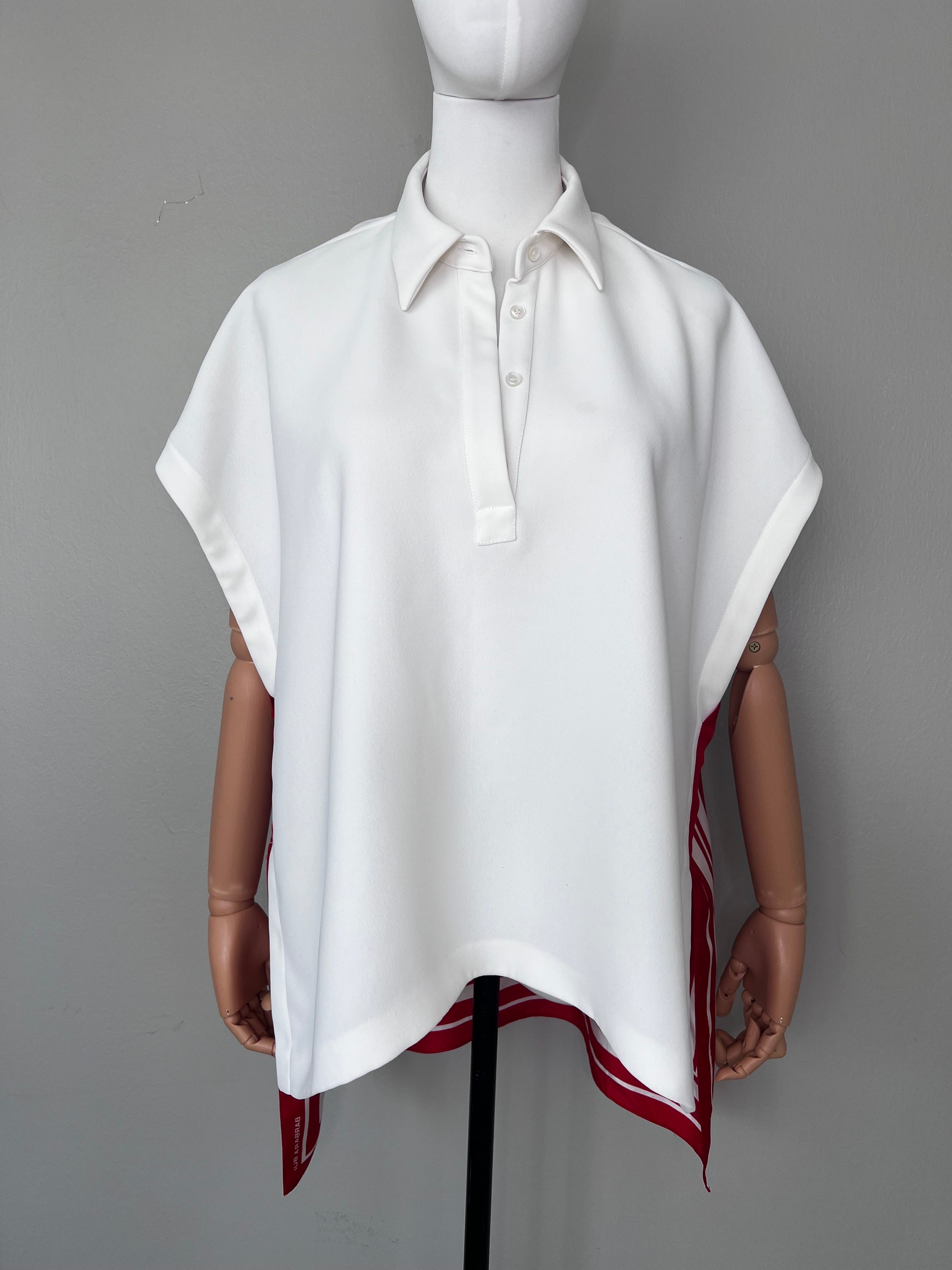 White dress shirt with unique red design draping - BARBARA BUI