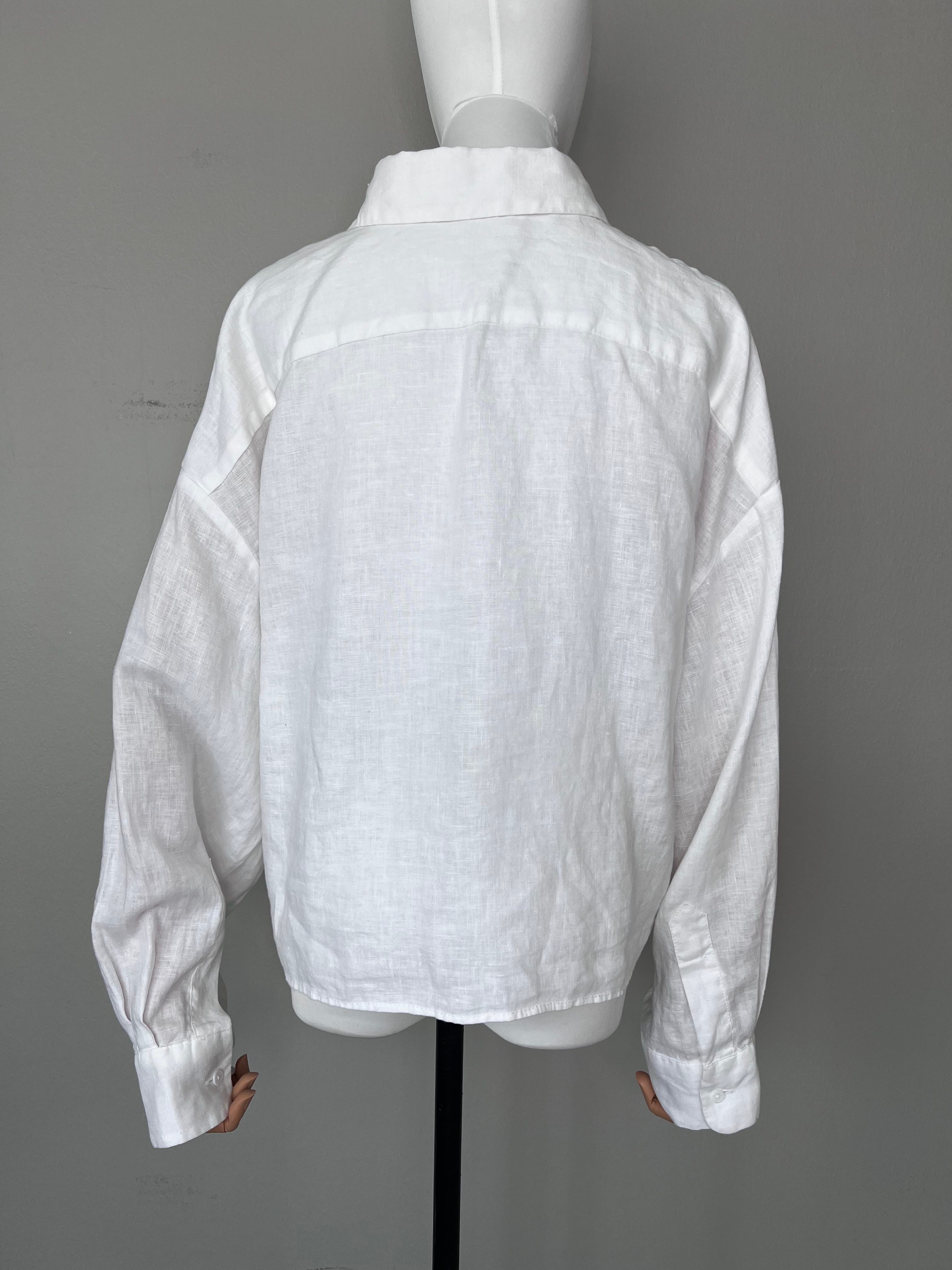 White linnen cropped button down shirt. - ZARA
