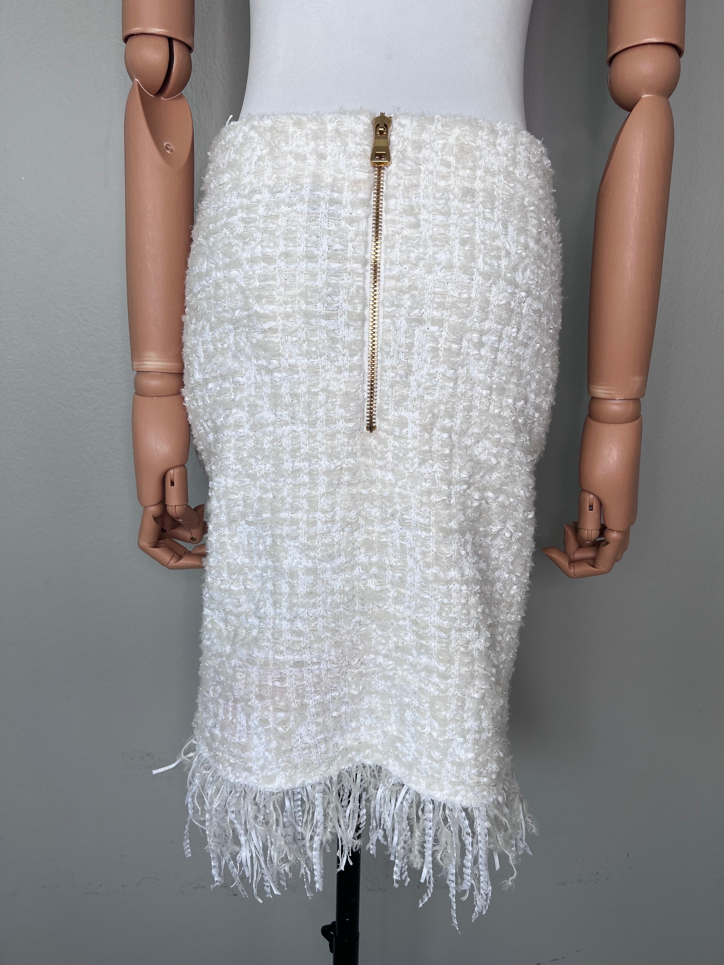 Brand new! White tweed fringed skirt  - BALMAIN