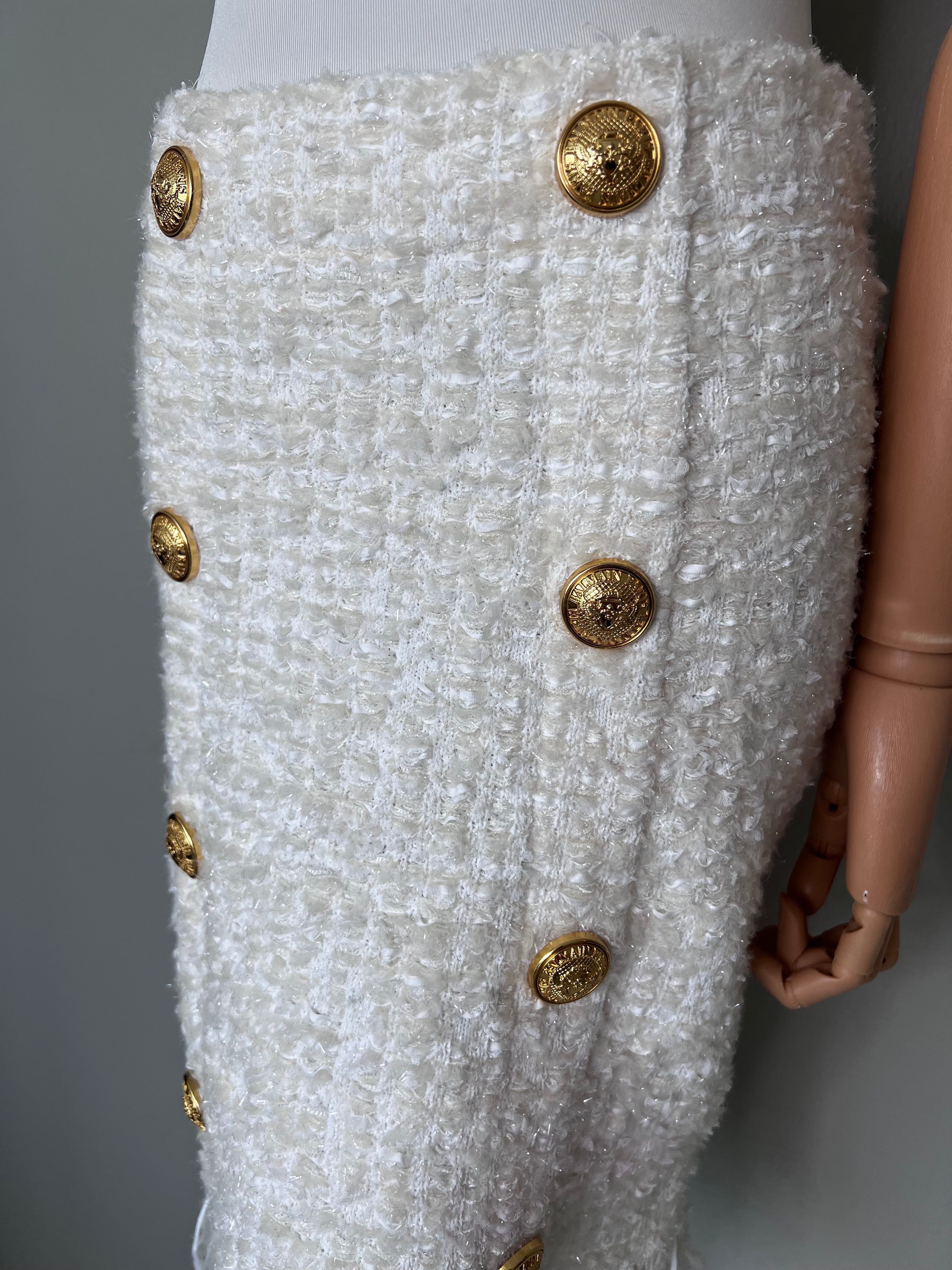Brand new! White tweed fringed skirt  - BALMAIN