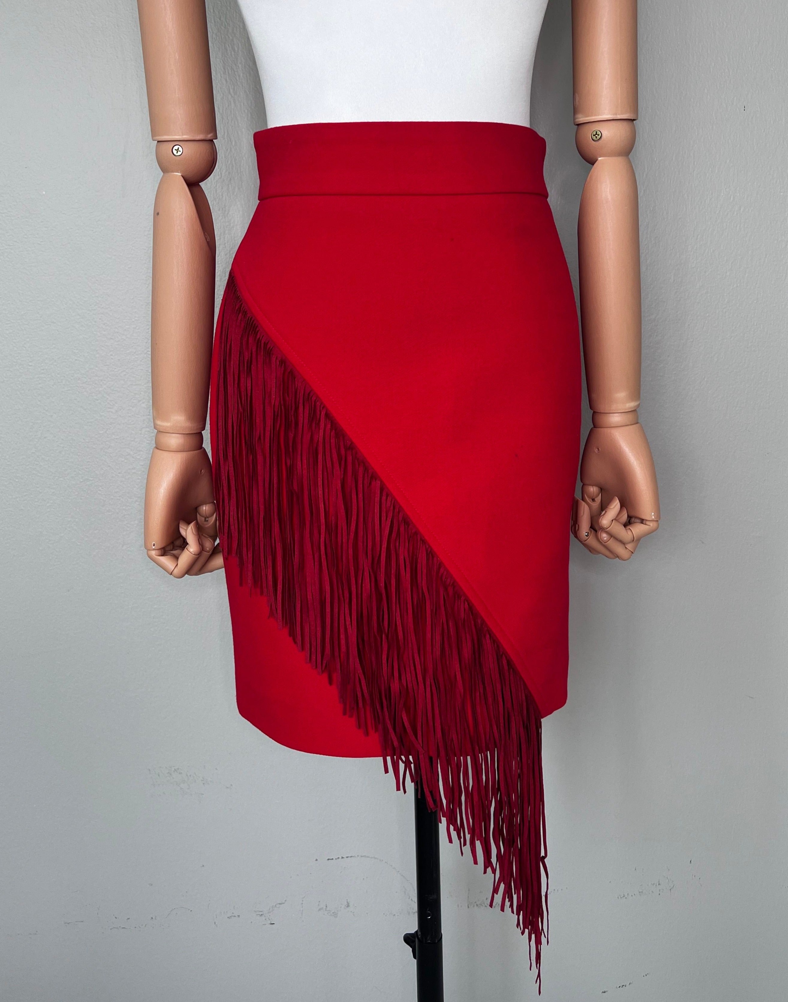 Short skinny red skirt with fringes - Maje