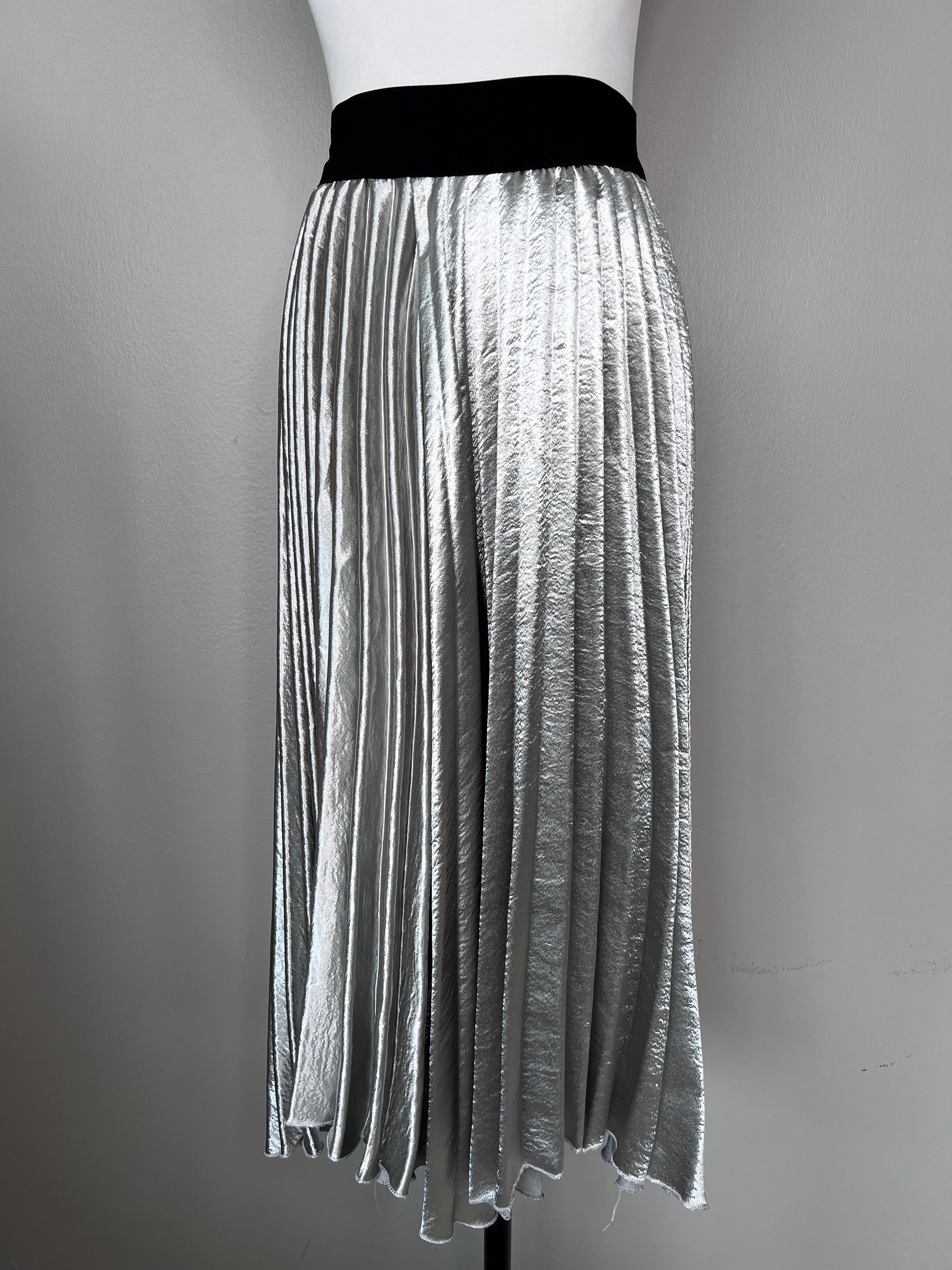 Silver Pleated Maxi Skirt - AMA