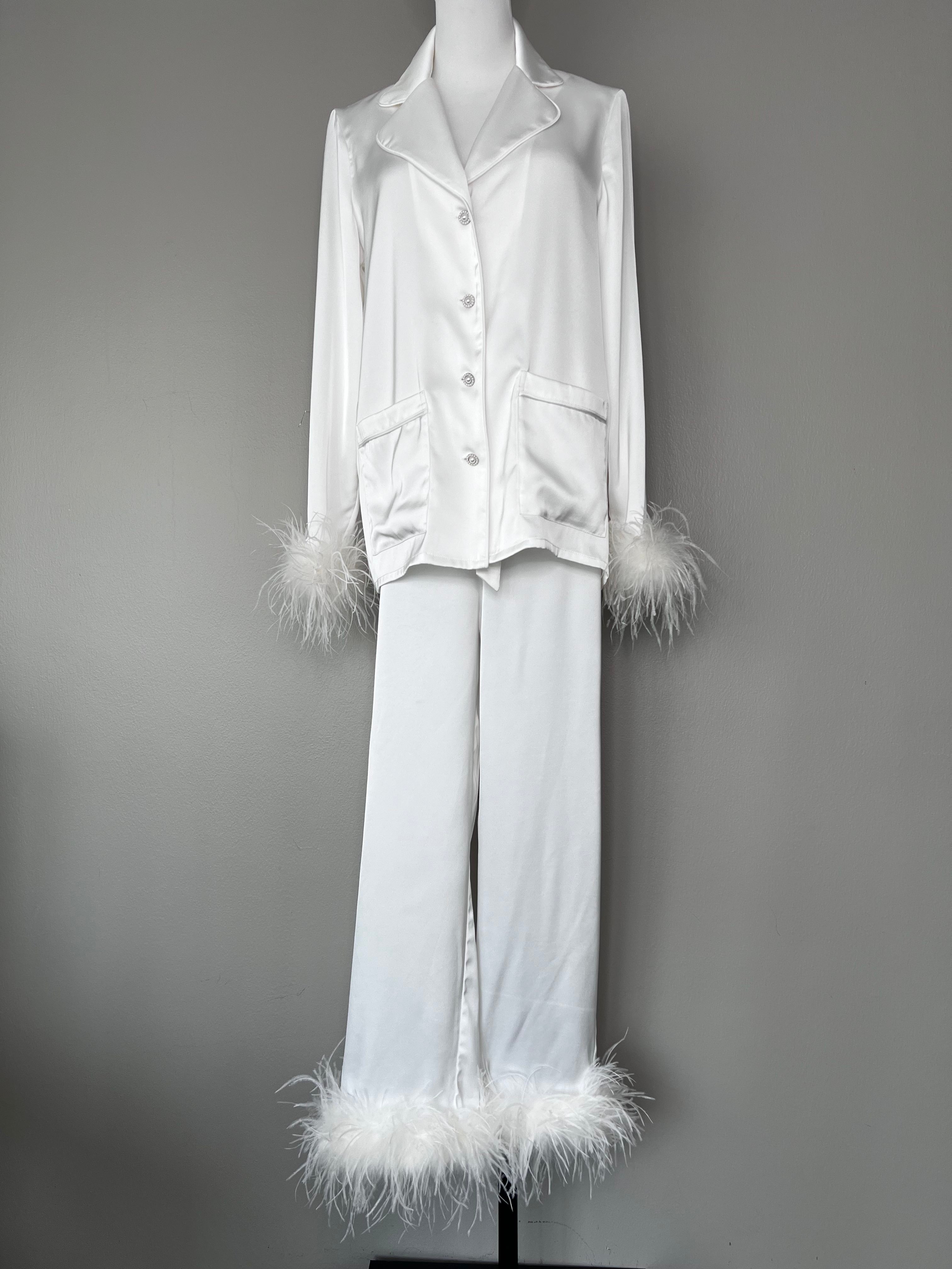 Merabi darice white silky Pyjama set - Nadine Merabi