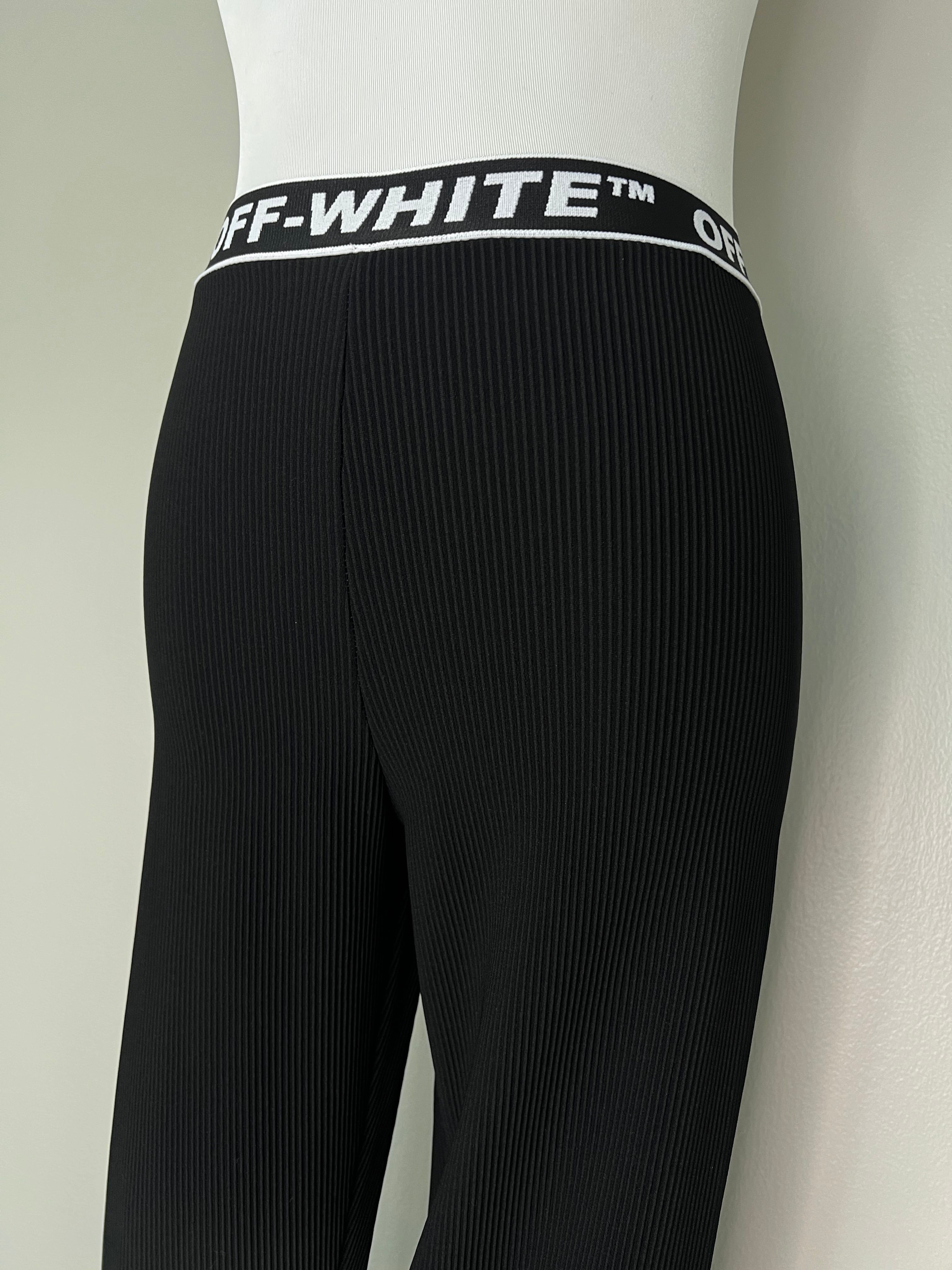 Black ribbed tights with logo waistband. - OFF-WHITE