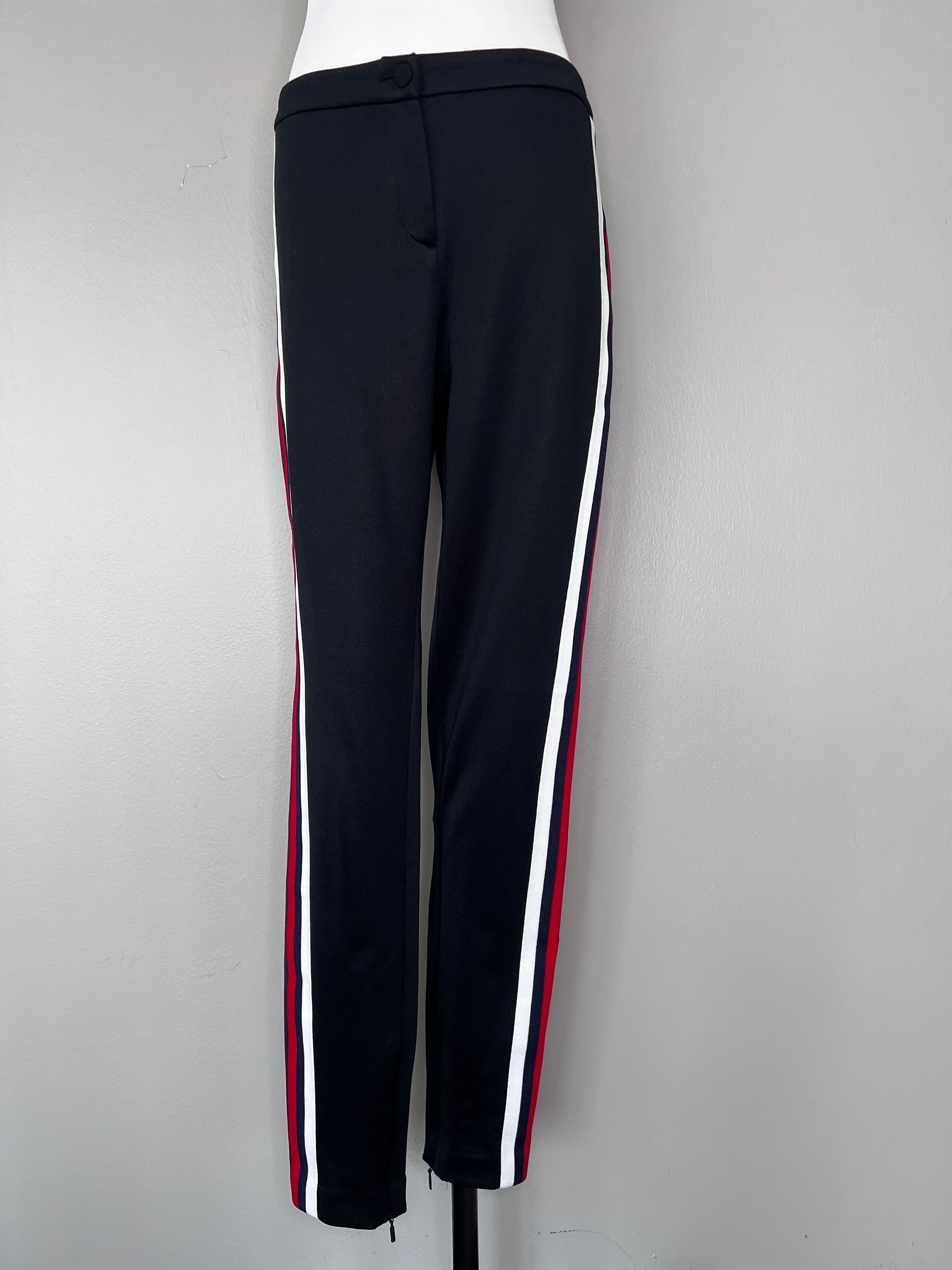 Black joggers with cheap red and white stripe