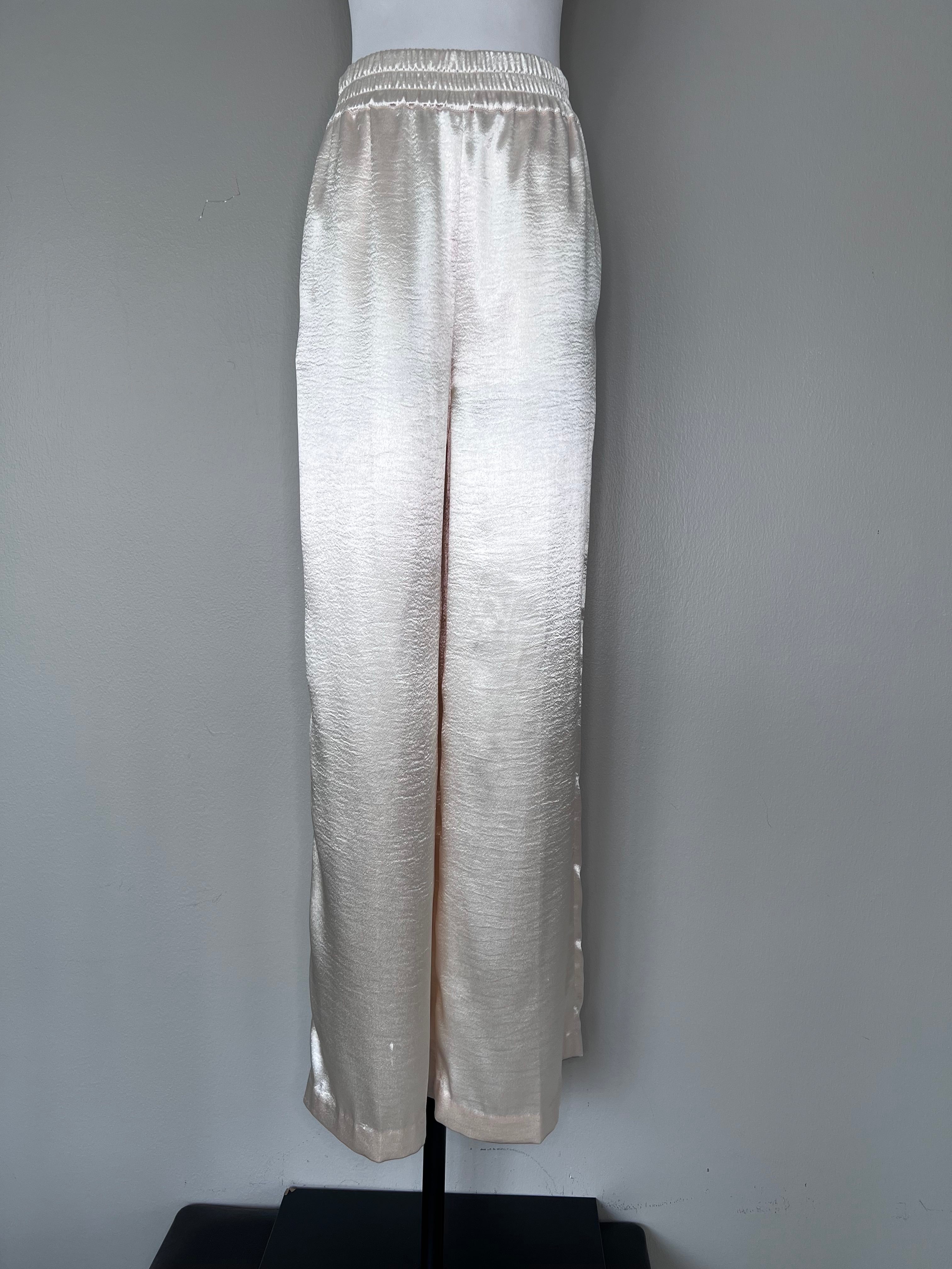 Trendy cream shiny pocket lining wide leg pants - H&M