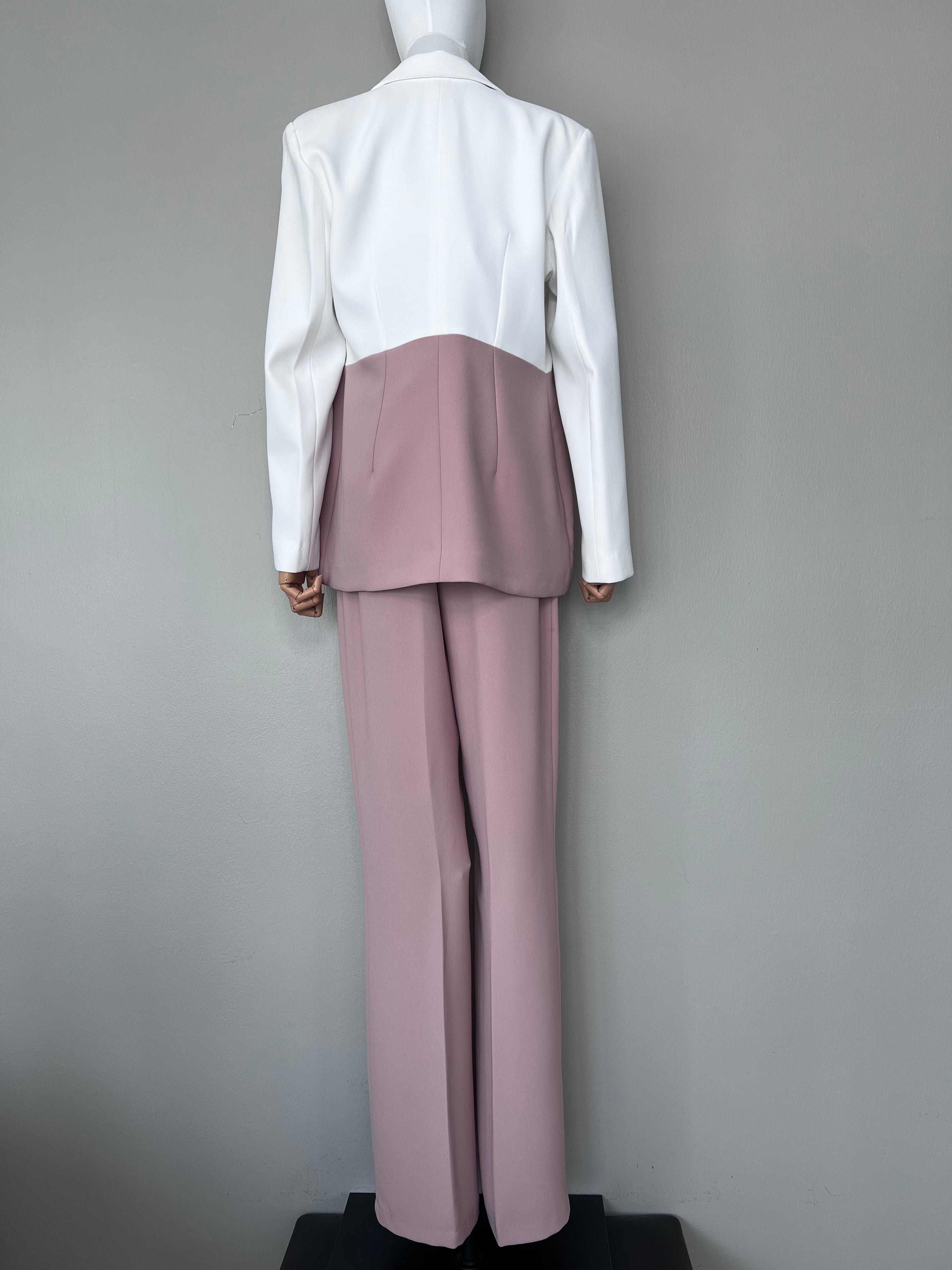 A set of Half white half pink modern blazer with pink dress pants - LES FOLIES DE SOPHIE