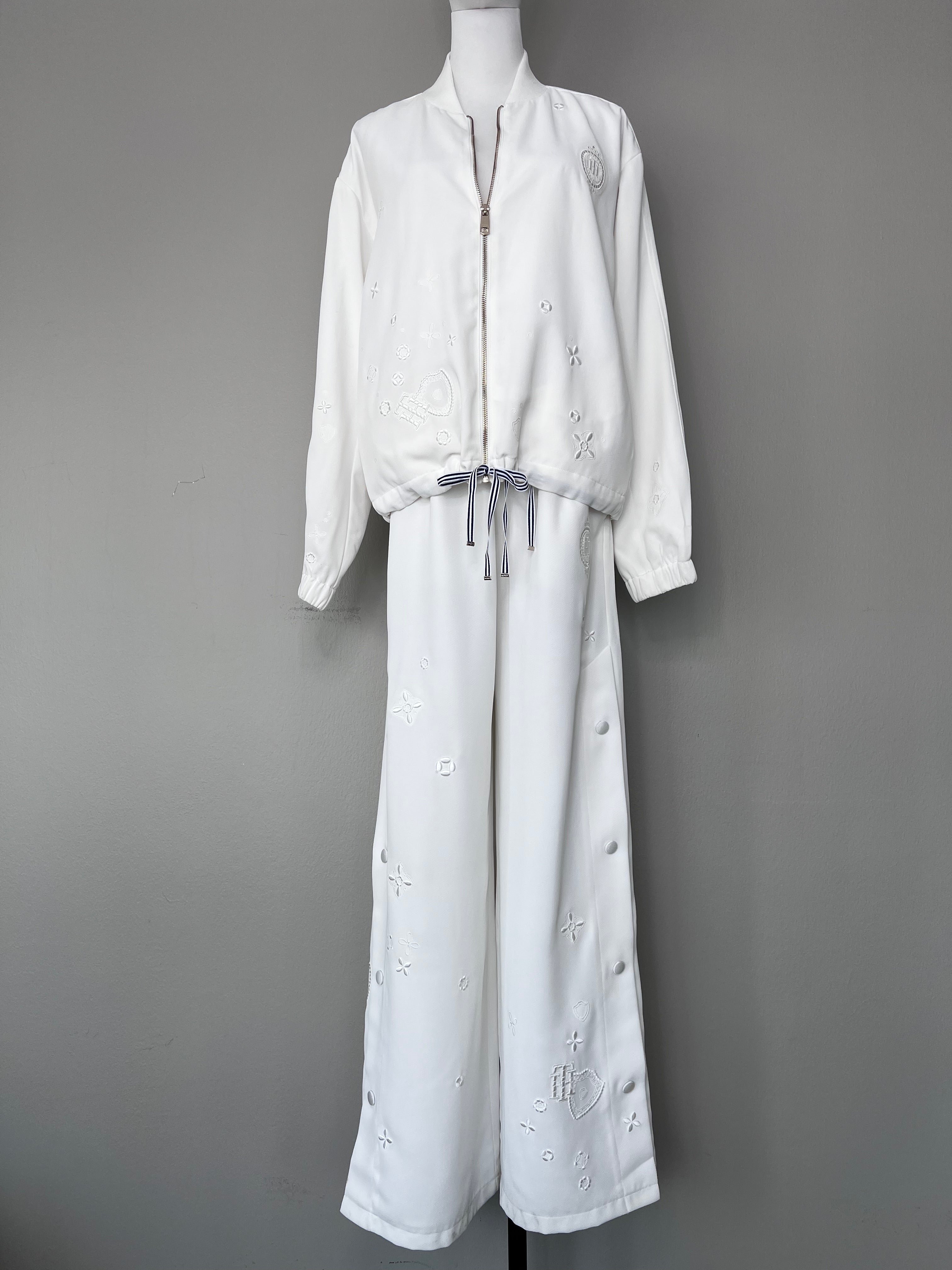 White chic polyester patterned tracksuit set with wide-leg pants - TOMMY ICON