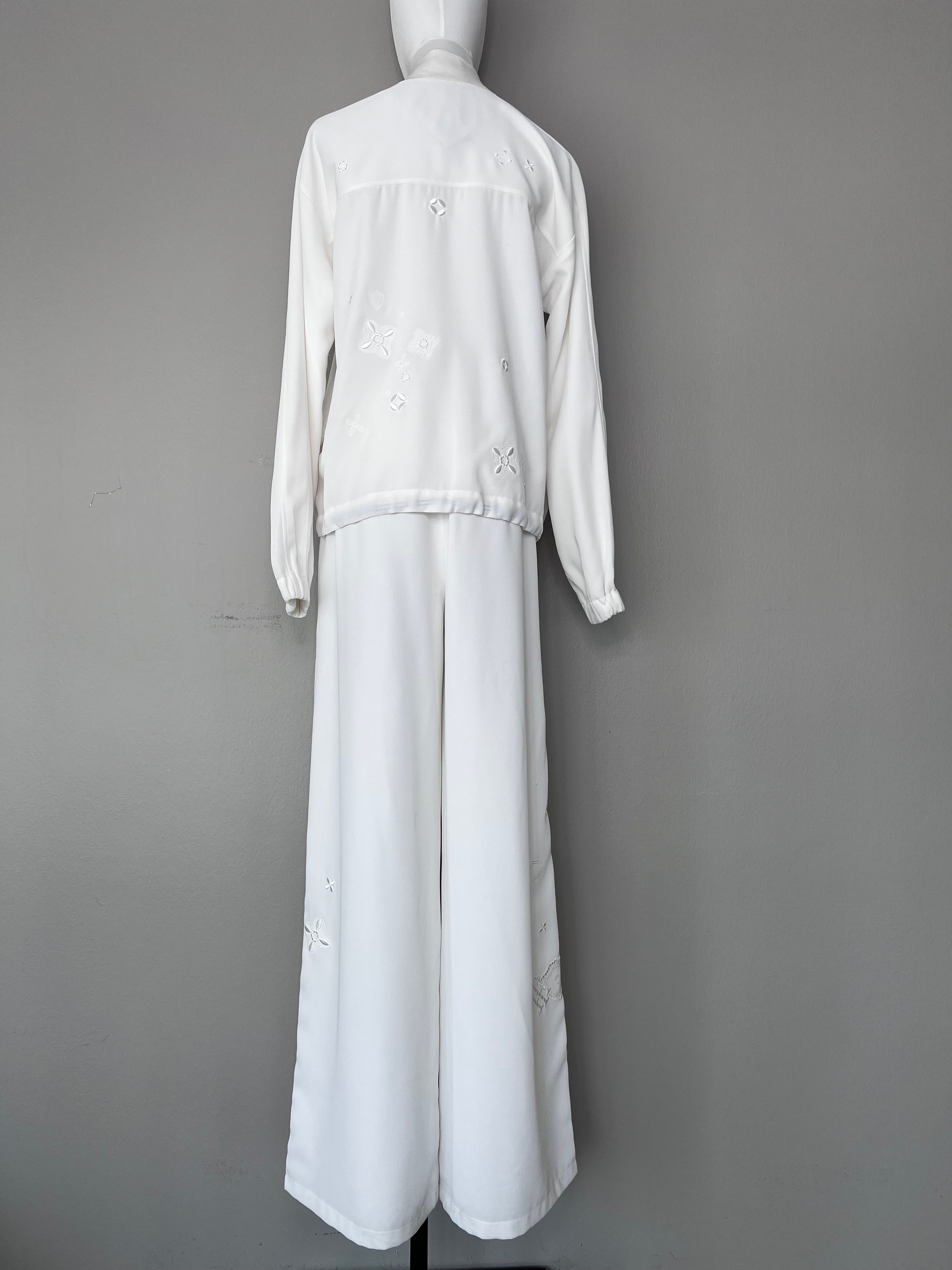 White chic polyester patterned tracksuit set with wide-leg pants - TOMMY ICON