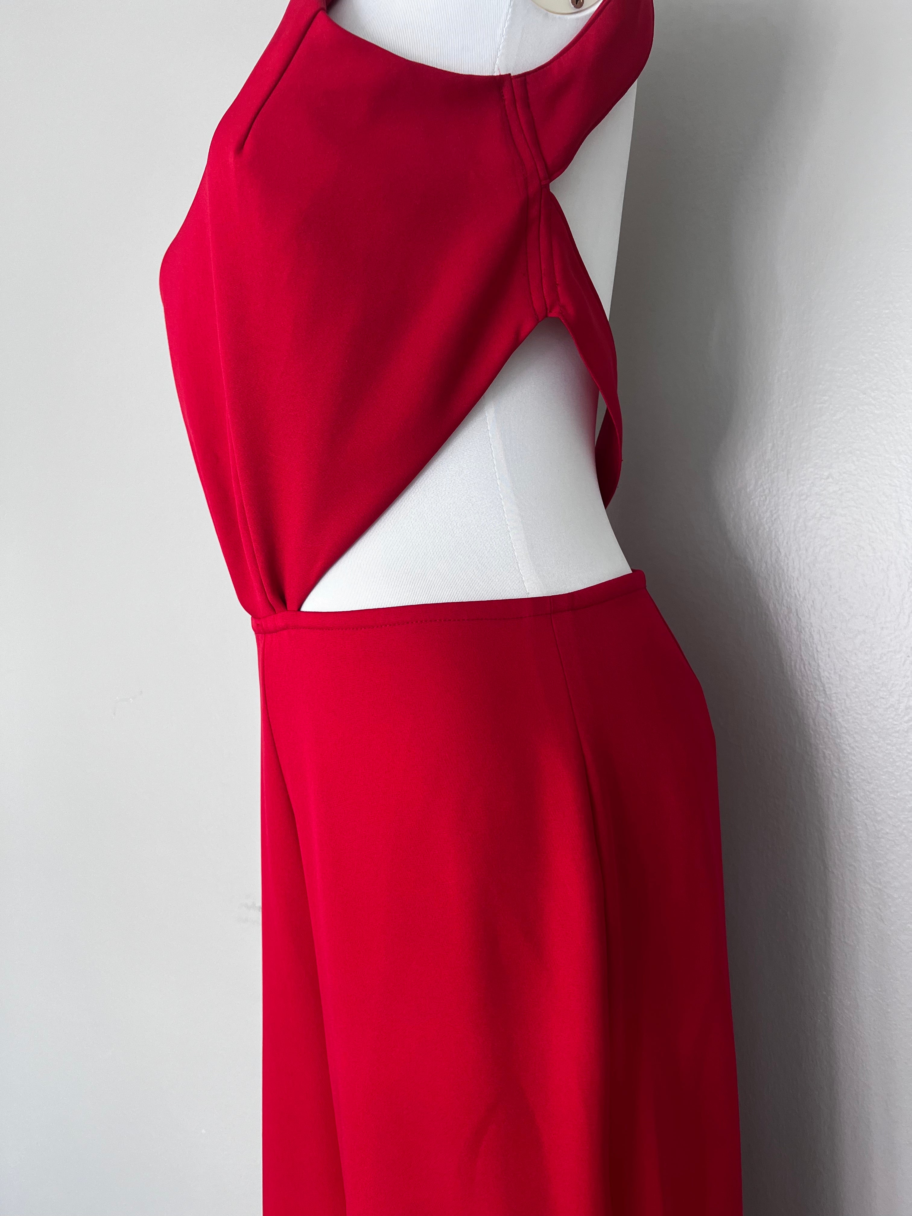 Red jumpsuit with cut outs at rib/waist. - DEE BY DALIA