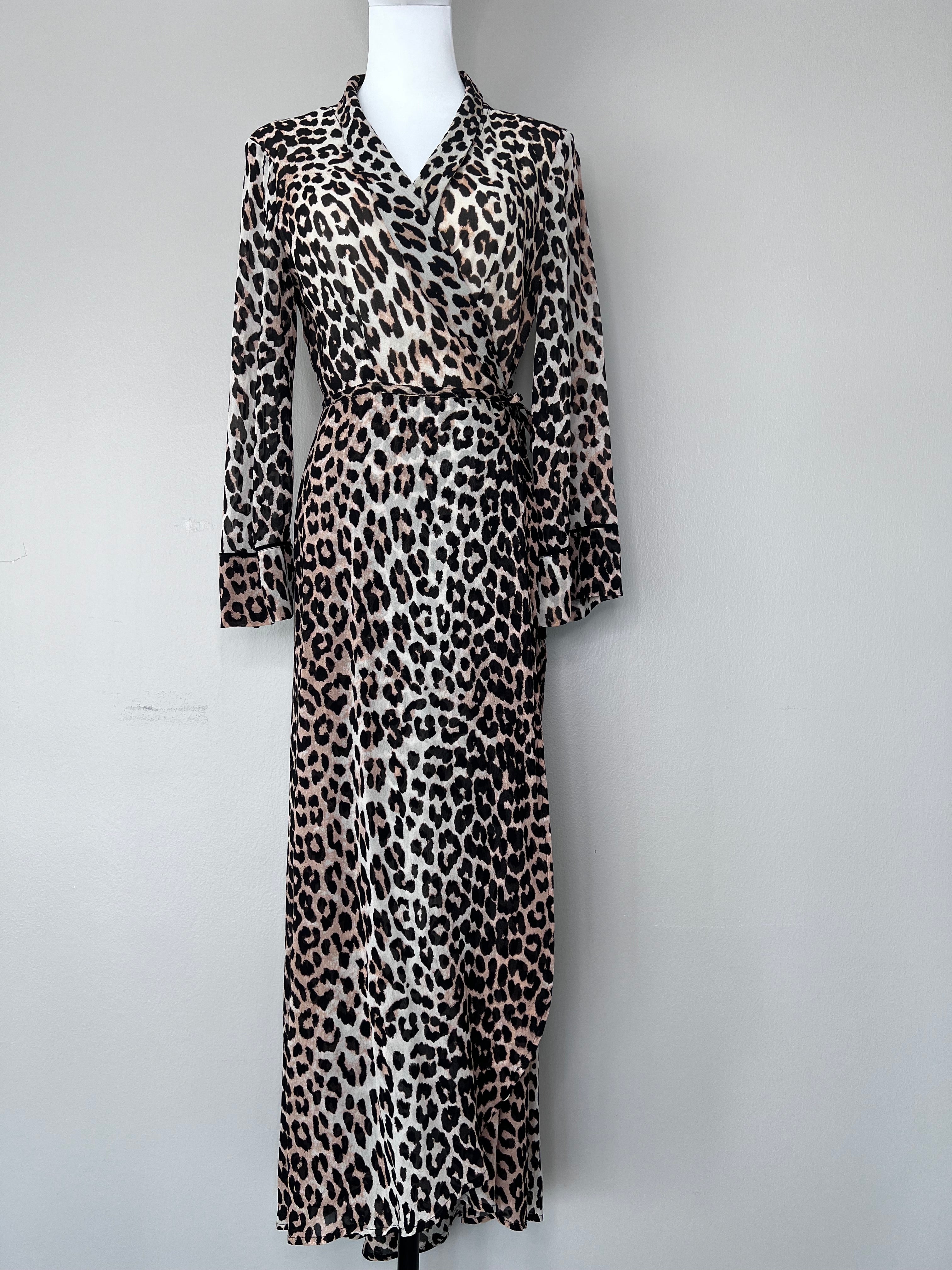 Leopard wrap around long sleeve dress - GANNI