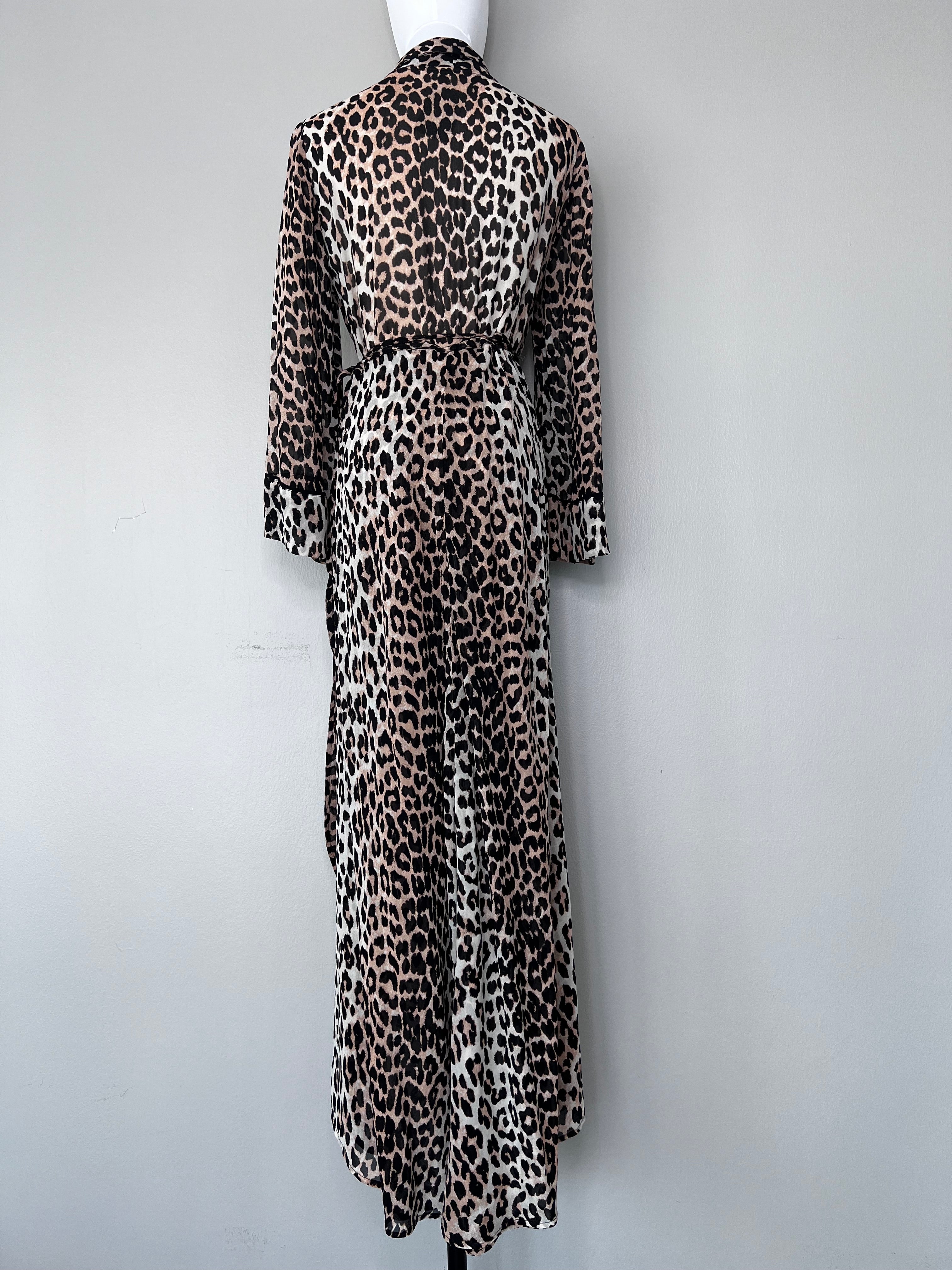 Leopard wrap around long sleeve dress - GANNI