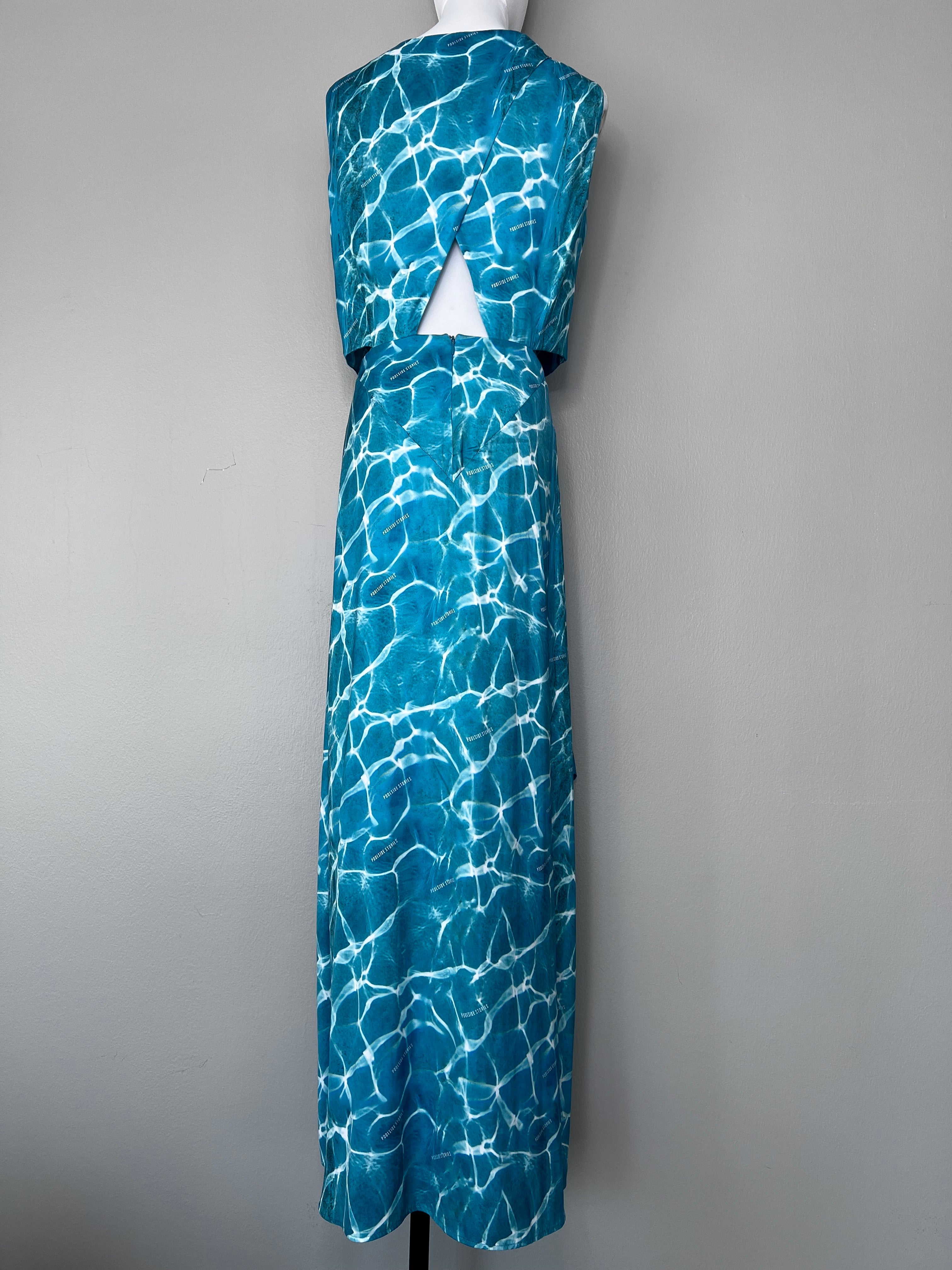 Aqua blue halter tie cut-out flowy maxi dress - MAJE