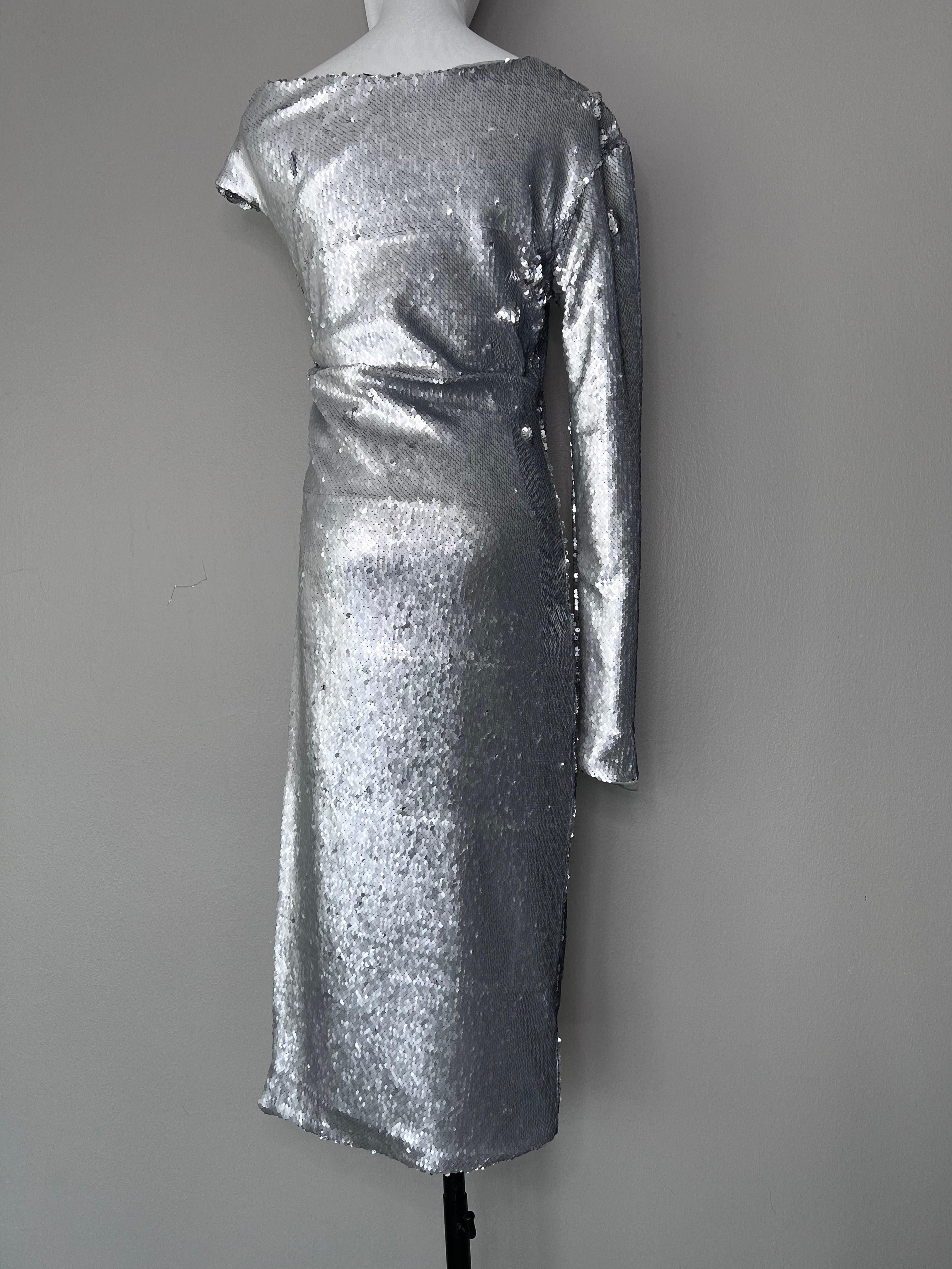 Embellished silver thigh-high split dress - DELFI