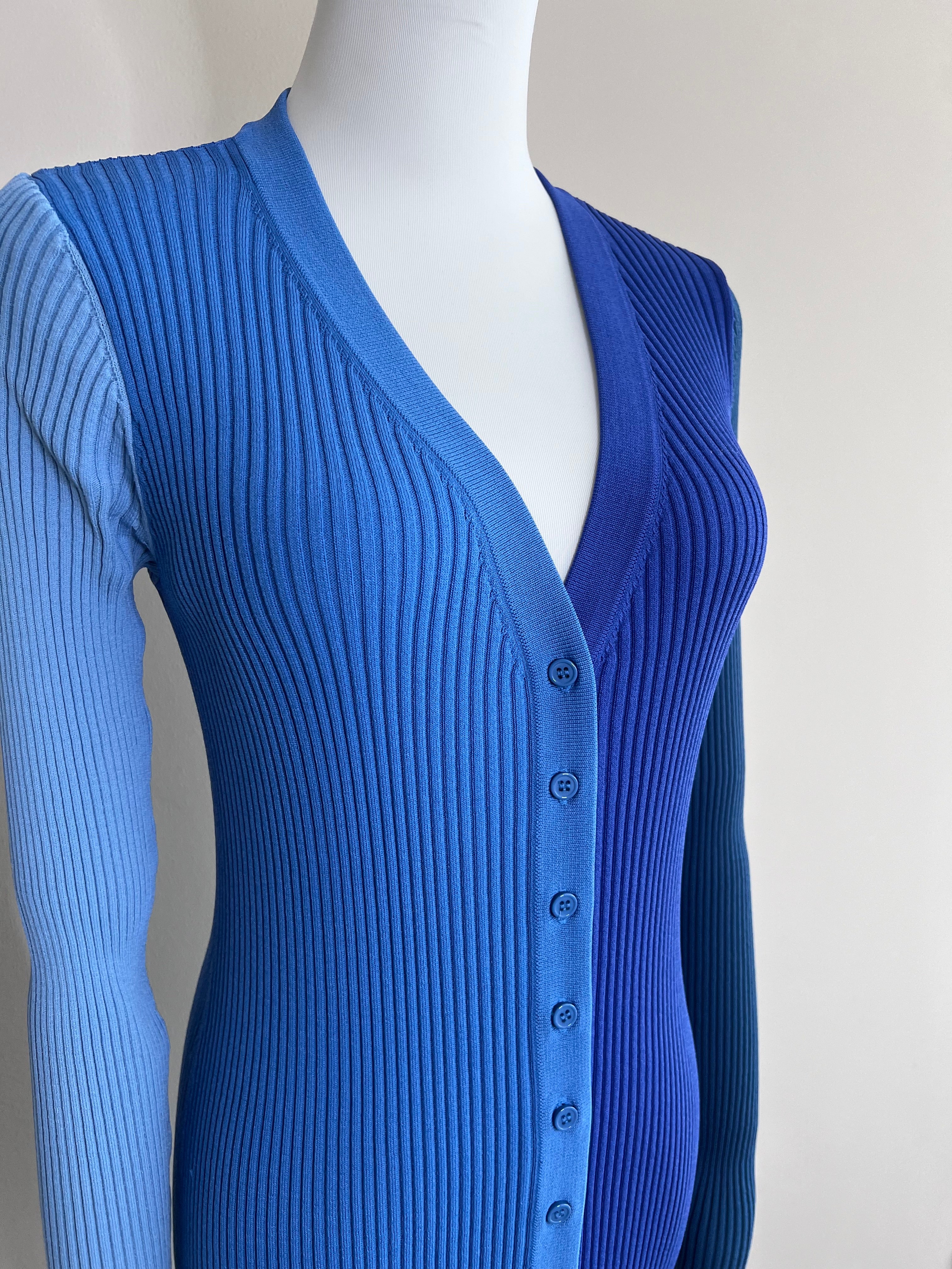 Blue Shoko V neck Colorblocked Midi Dress - STAUD