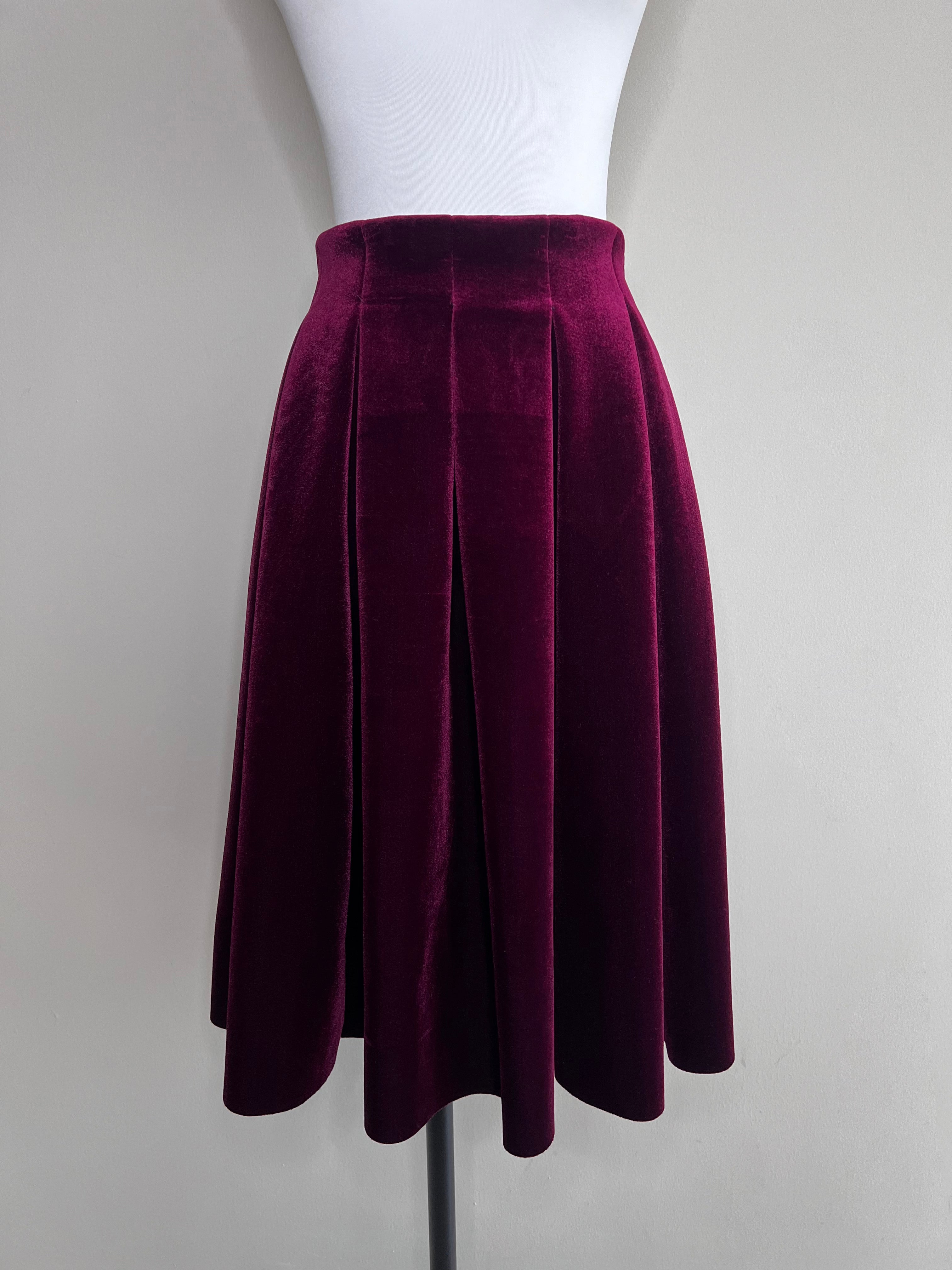 Burgundy Velvet pleated high waist skirt - MAJE