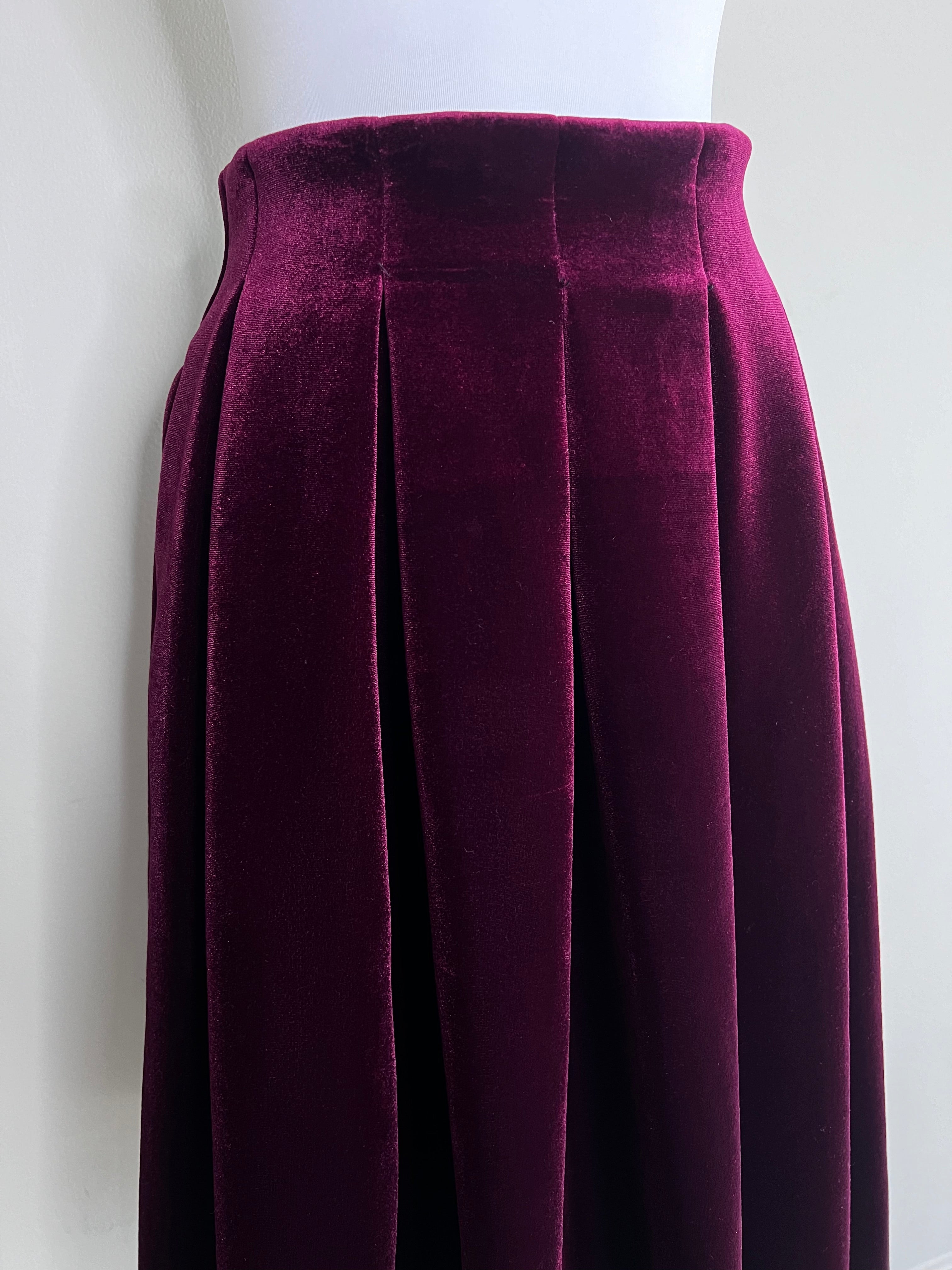 Burgundy Velvet pleated high waist skirt - MAJE