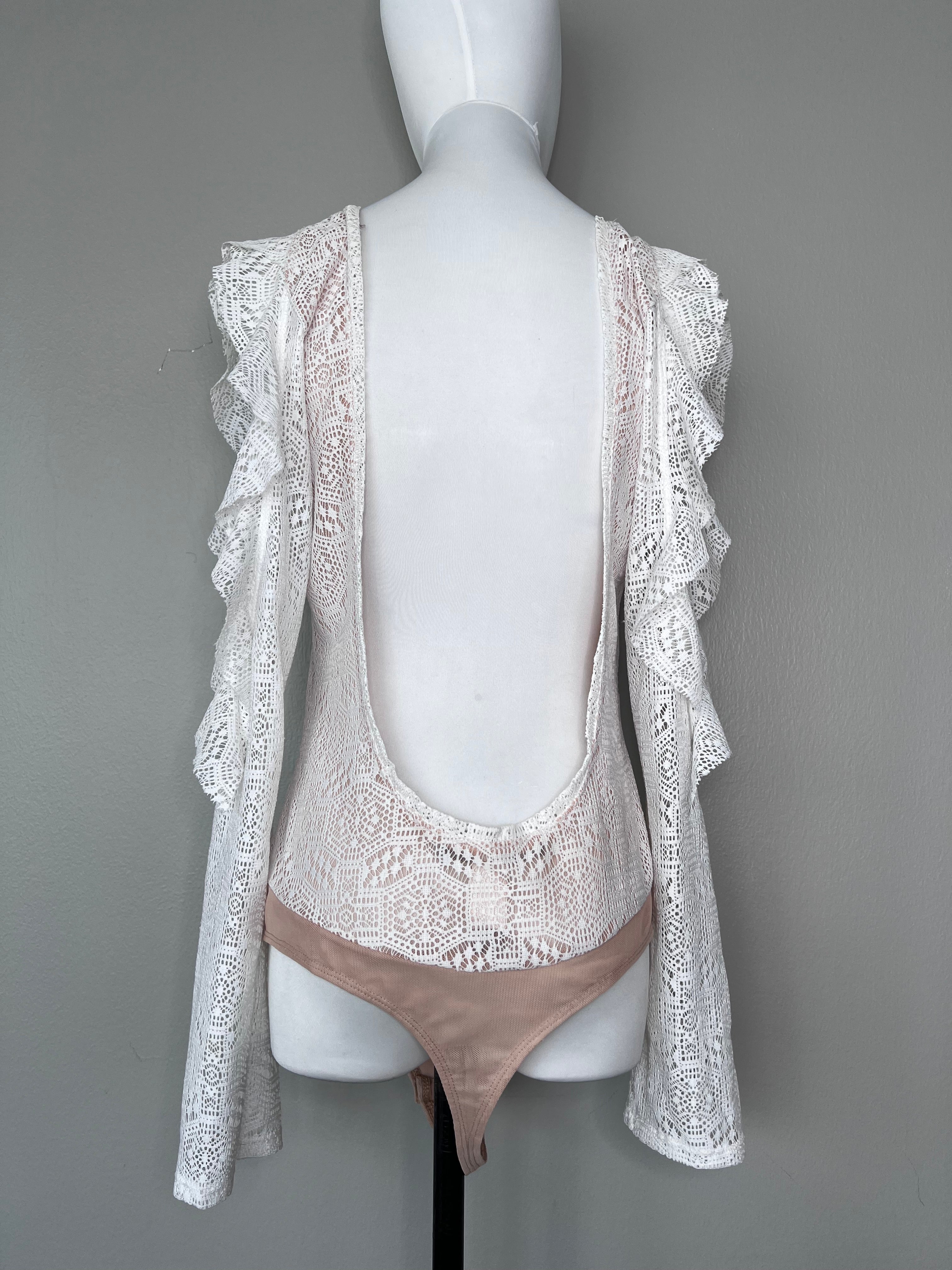 White mesh off-shoulder backless bodysuit - BCBGMAXAZRIA