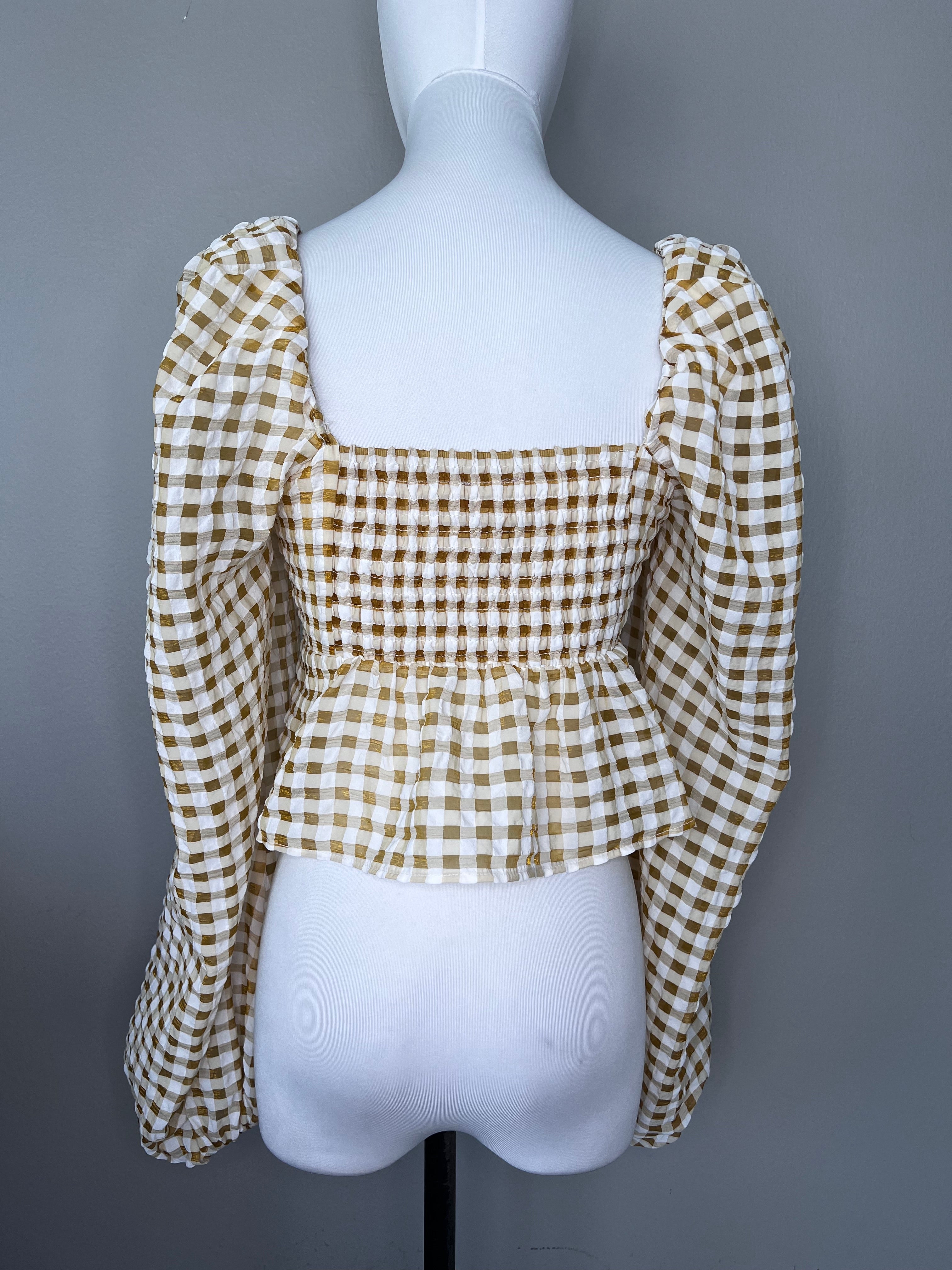 Yellow picnic gingham pattern off-shoulder top - H&M