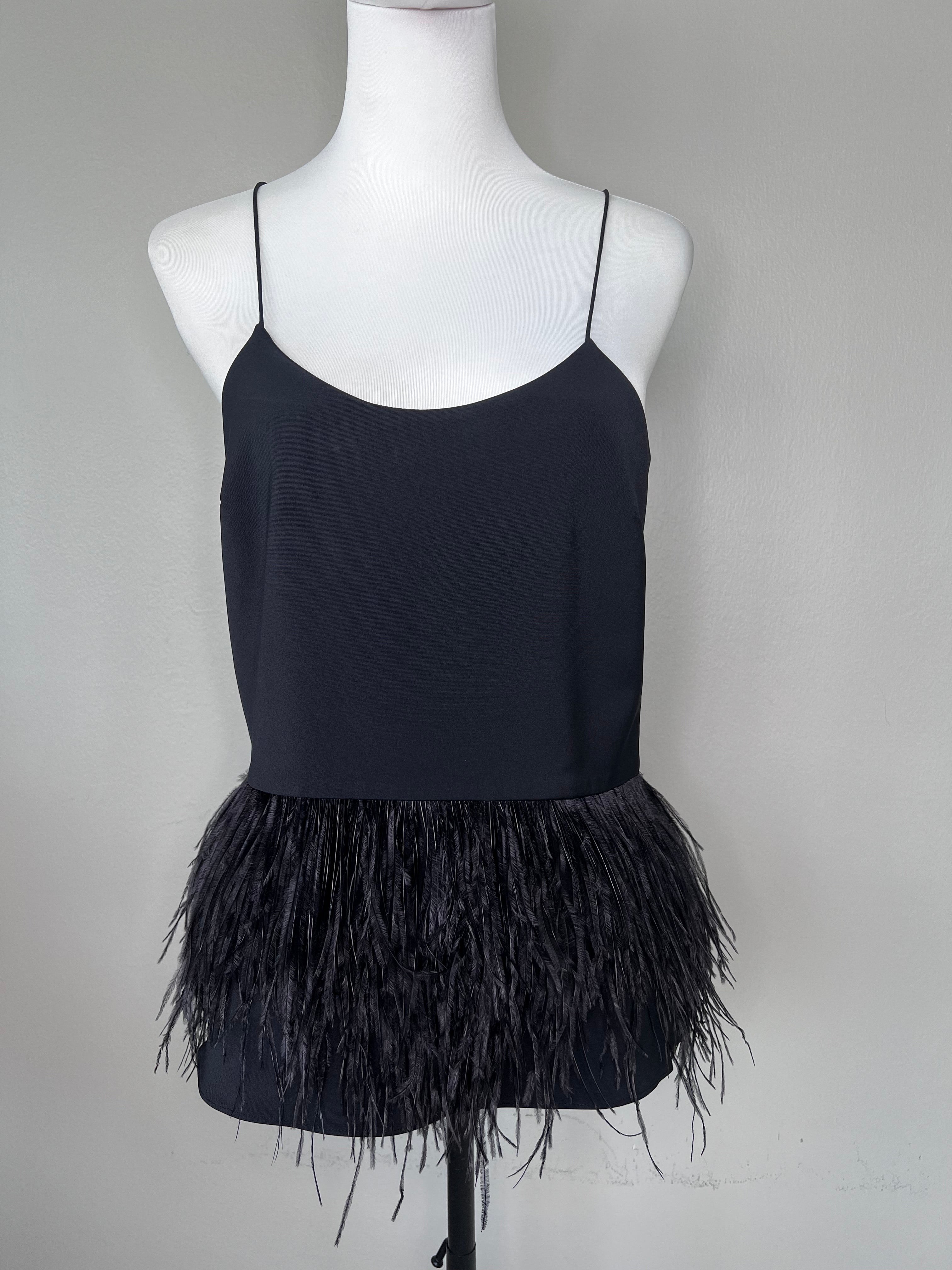 Black peplum top with feather details - TIBI